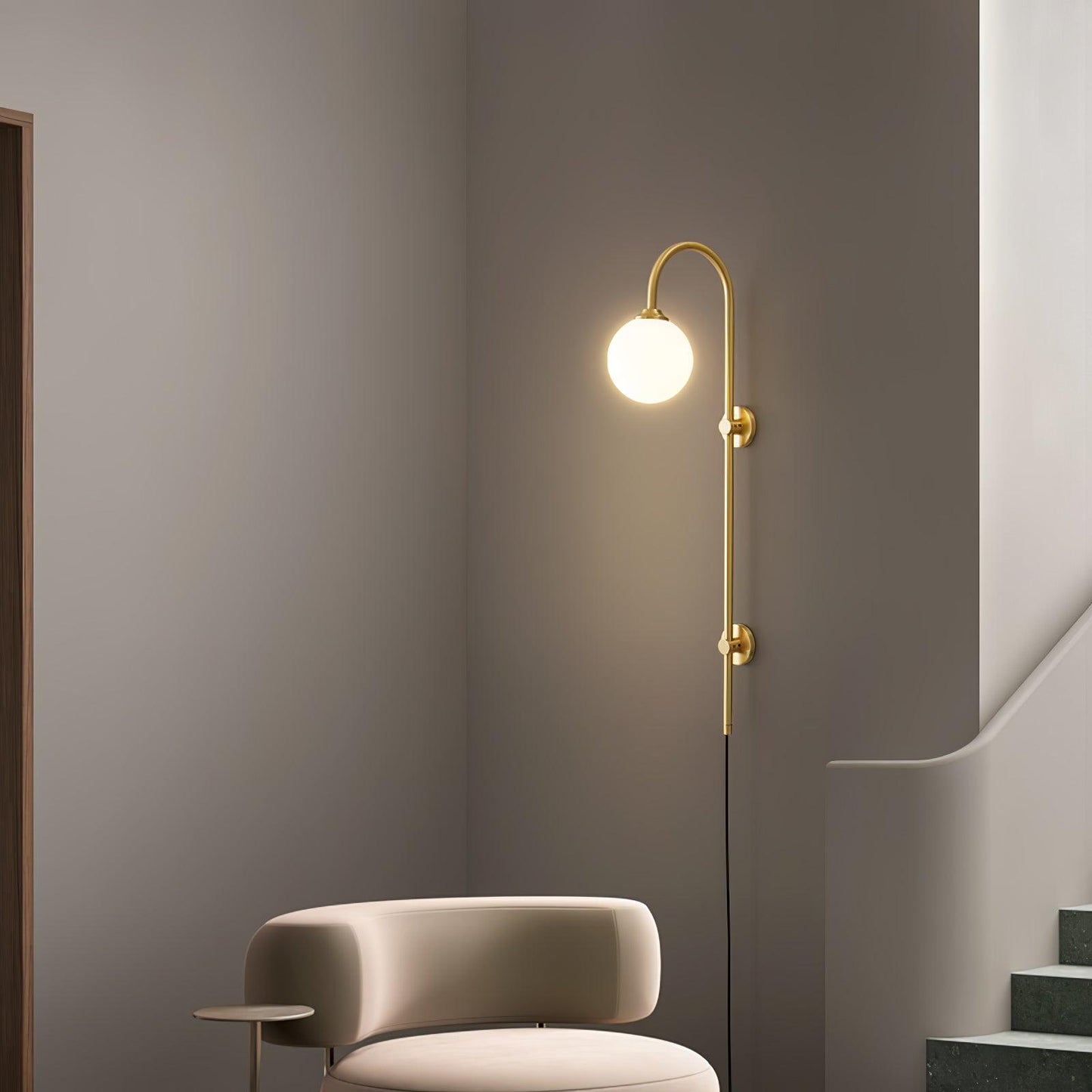 Globe Wall Sconce | Brass & White Glass | Plug-in