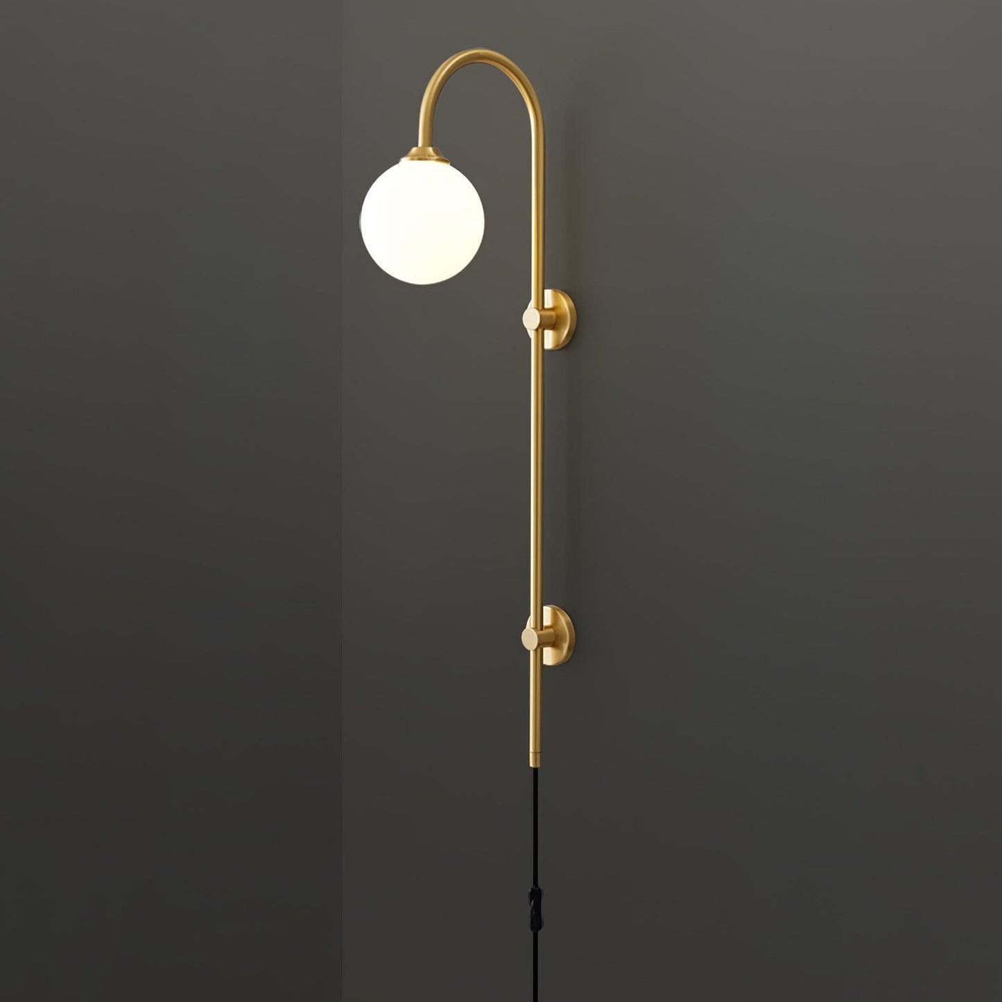 Globe Wall Sconce | Brass & White Glass | Plug-in