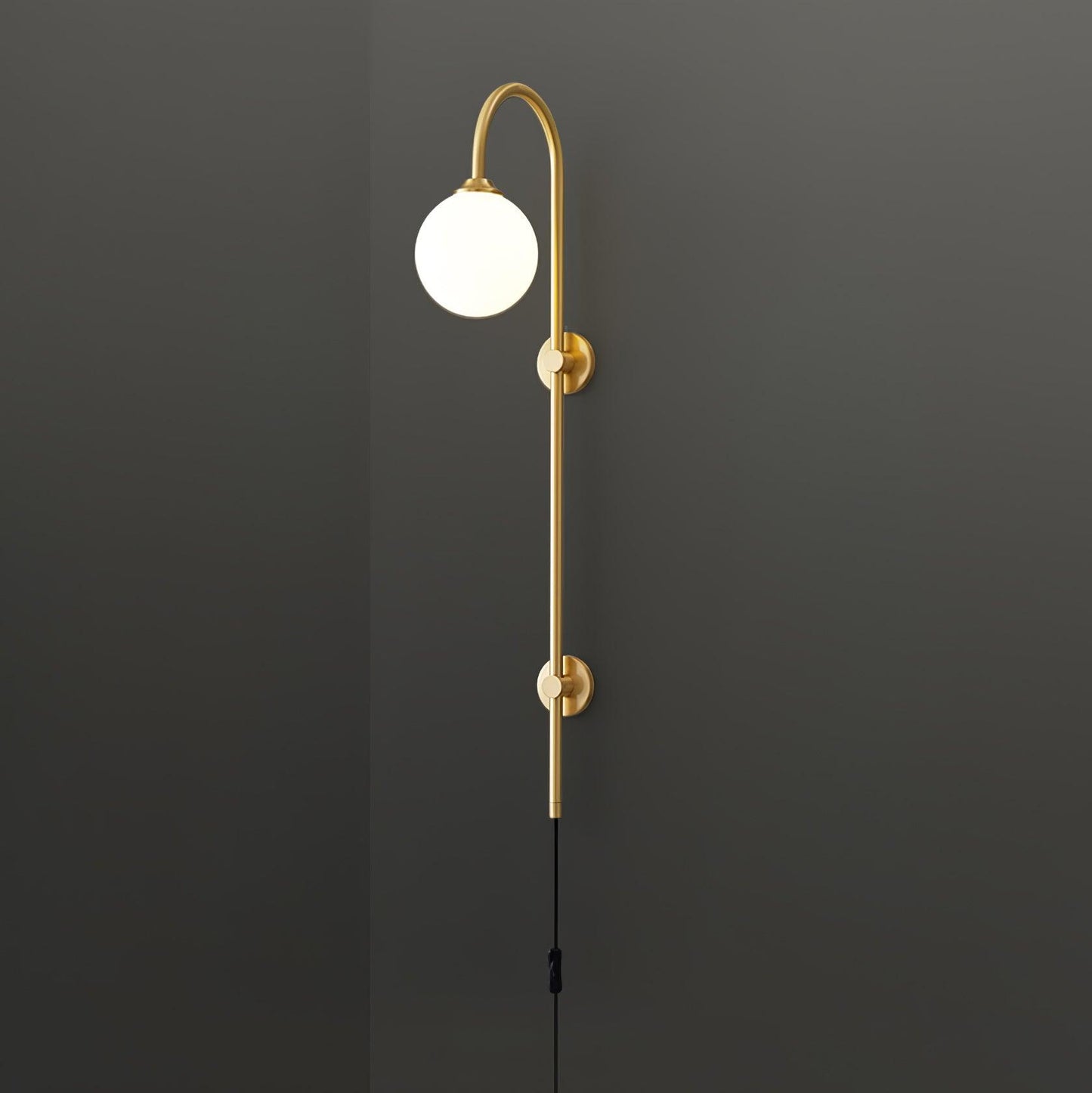 Globe Wall Sconce | Brass & White Glass | Plug-in