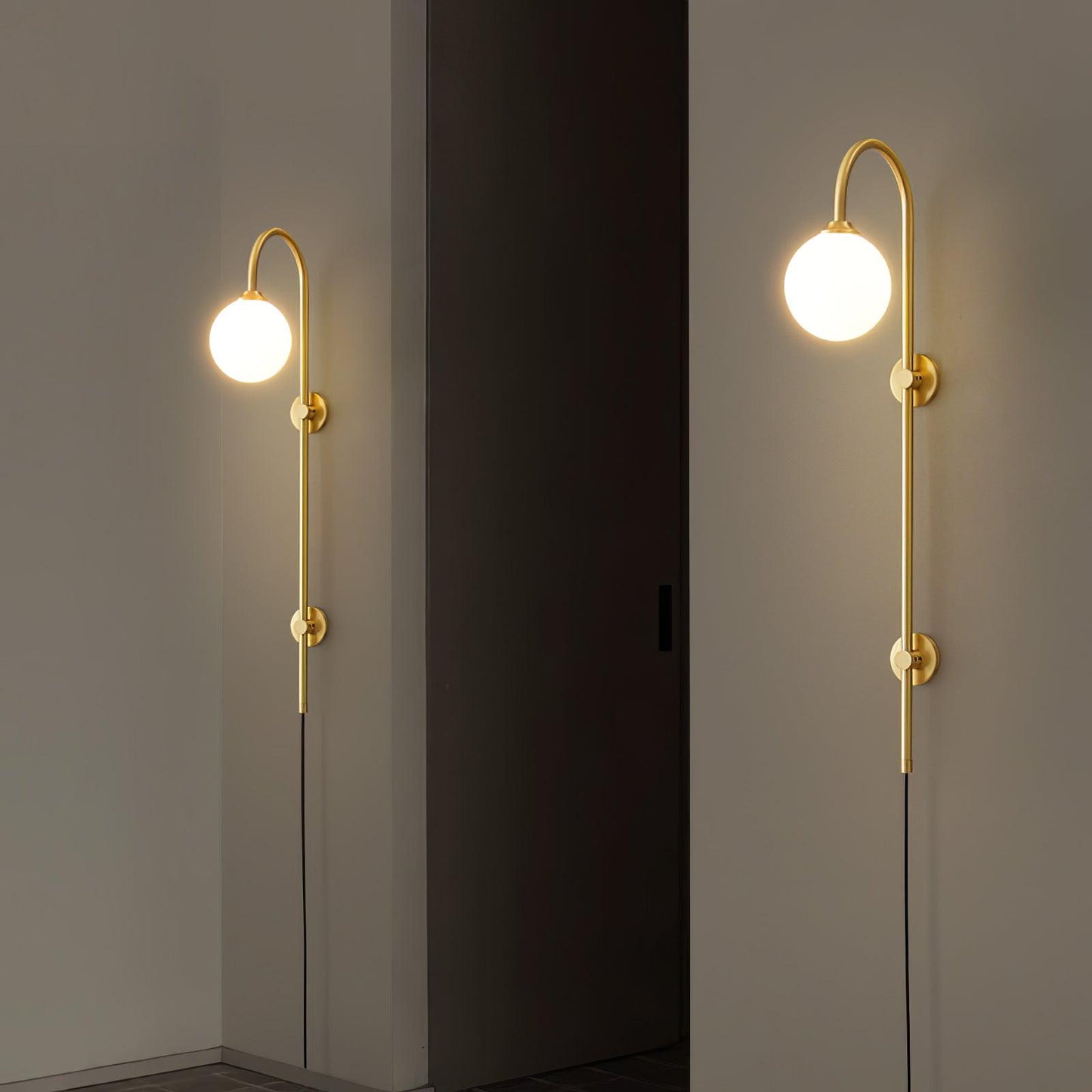 Globe Wall Sconce | Brass & White Glass | Plug-in