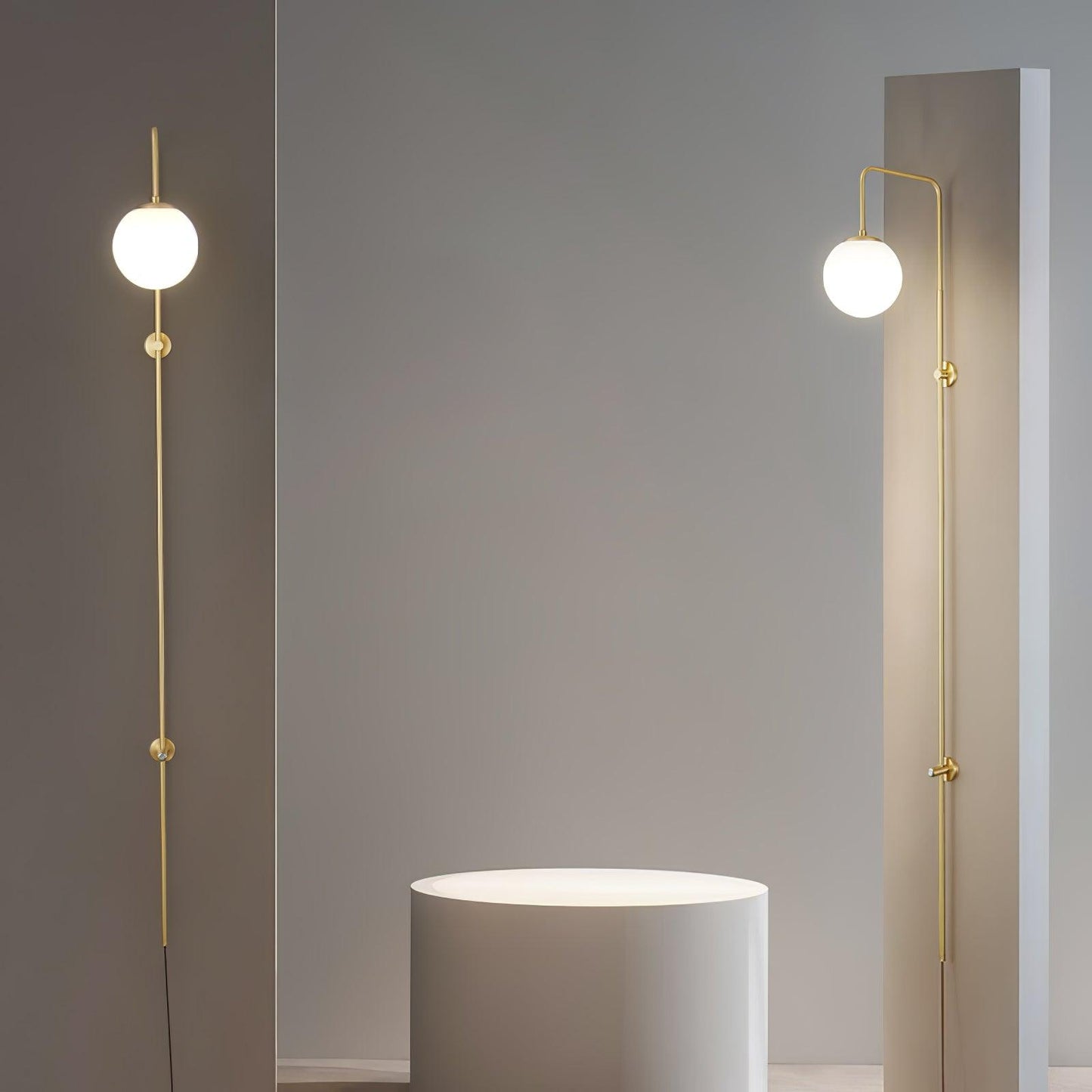 Globe Wall Sconce | Brass & White Glass | Plug-in