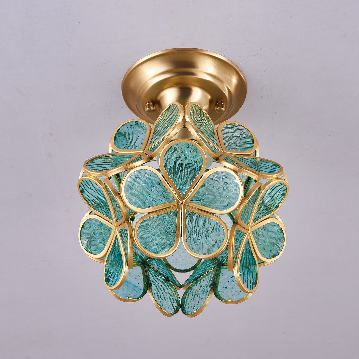 Golden Bloom Ceiling Light | Brass & Glass | Clear, Green, Pink Shades