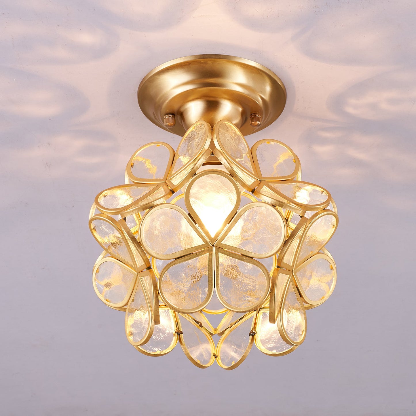 Golden Bloom Ceiling Light | Brass & Glass | Clear, Green, Pink Shades