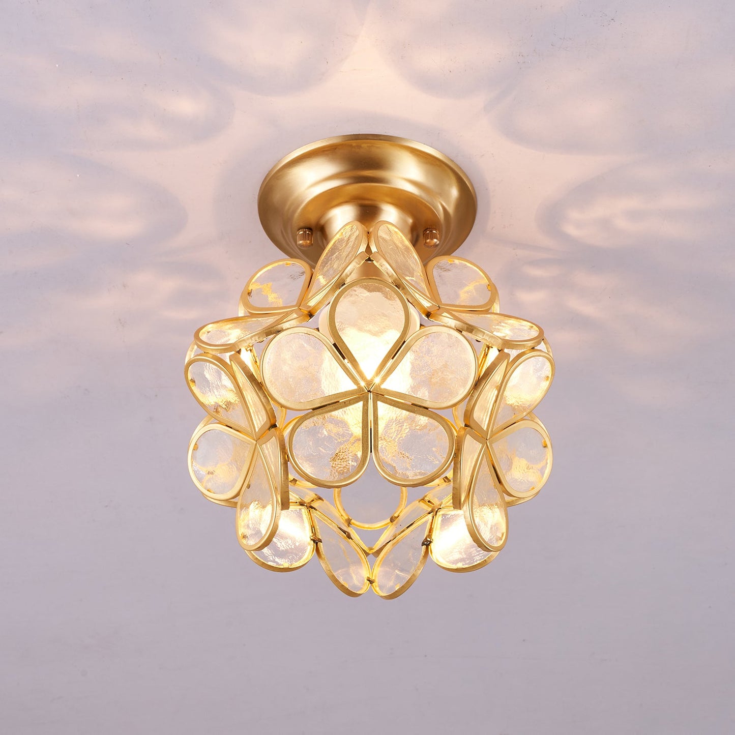 Golden Bloom Ceiling Light | Brass & Glass | Clear, Green, Pink Shades