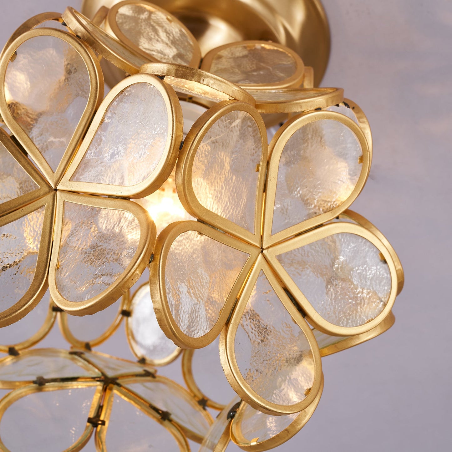 Golden Bloom Ceiling Light | Brass & Glass | Clear, Green, Pink Shades