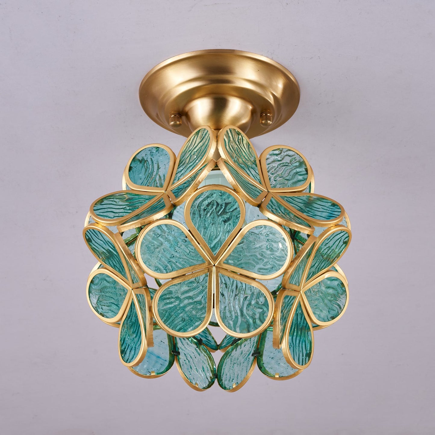 Golden Bloom Ceiling Light | Brass & Glass | Clear, Green, Pink Shades