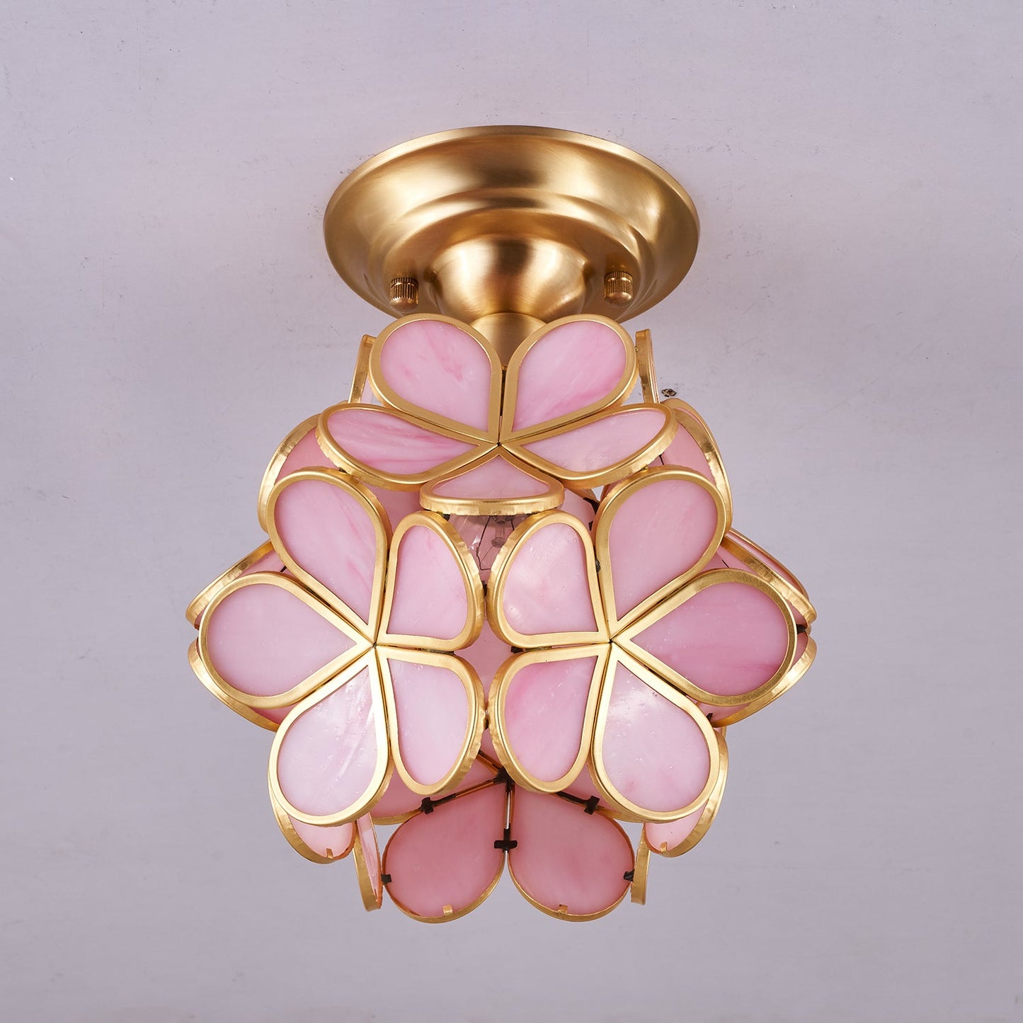 Golden Bloom Ceiling Light | Brass & Glass | Clear, Green, Pink Shades