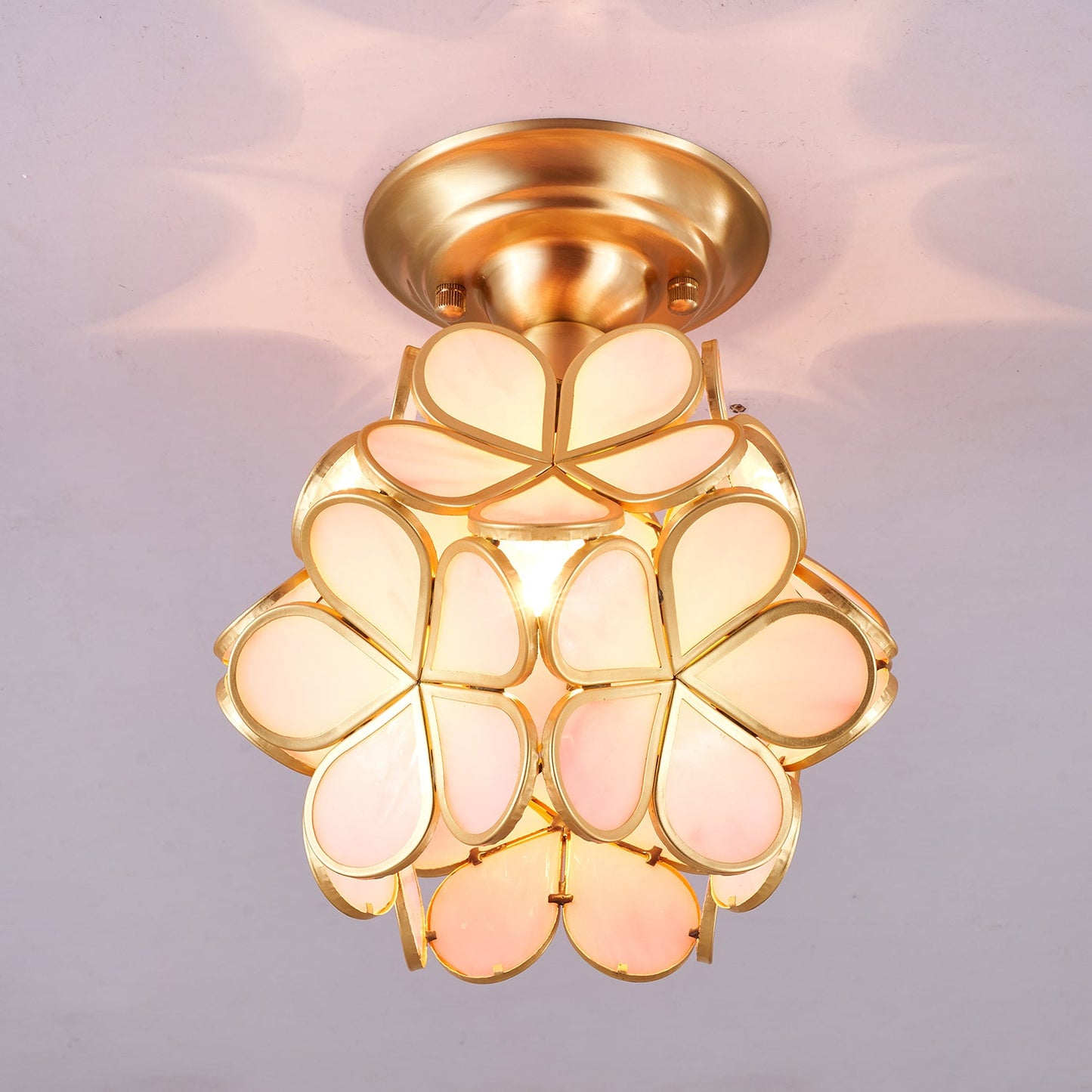 Golden Bloom Ceiling Light | Brass & Glass | Clear, Green, Pink Shades