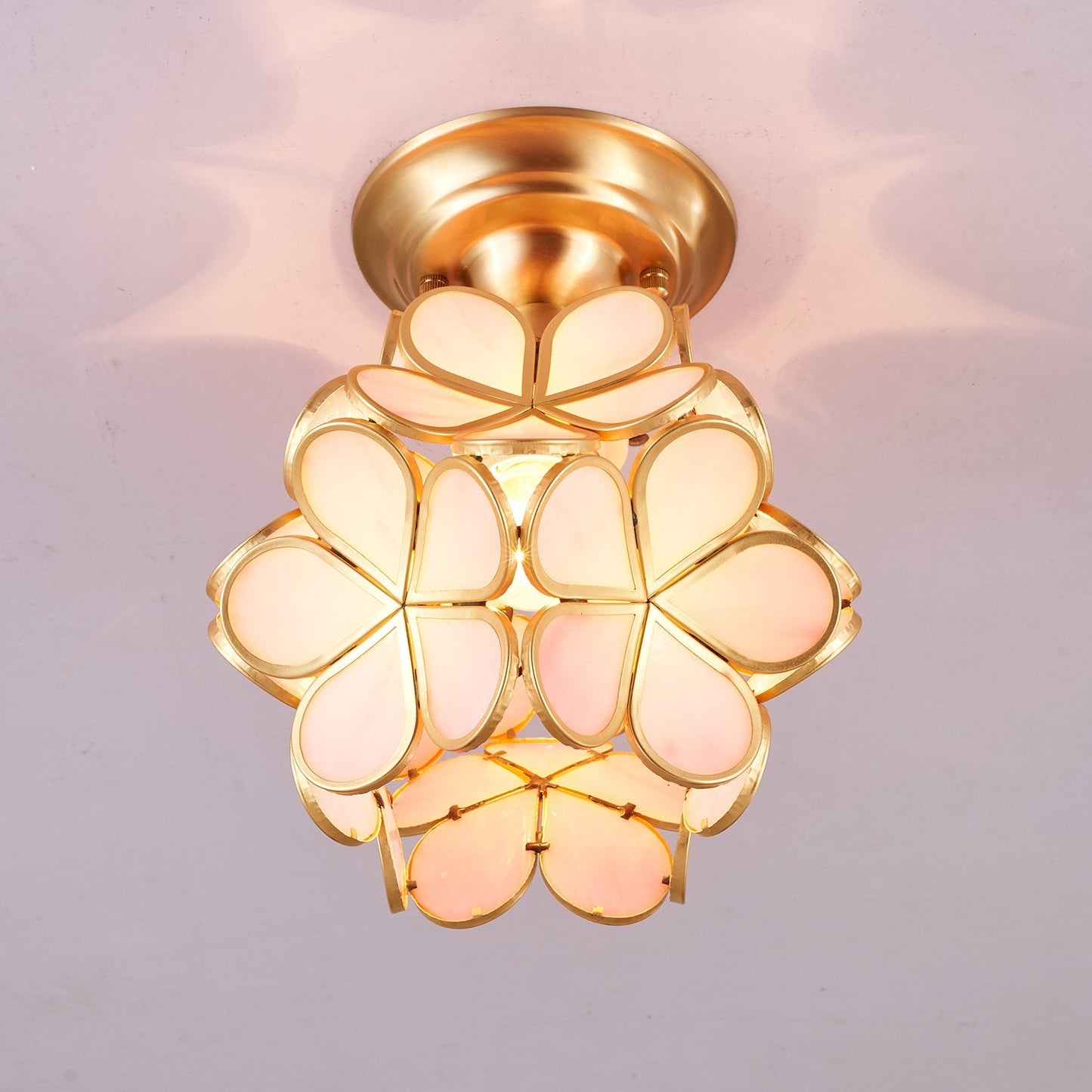 Golden Bloom Ceiling Light | Brass & Glass | Clear, Green, Pink Shades