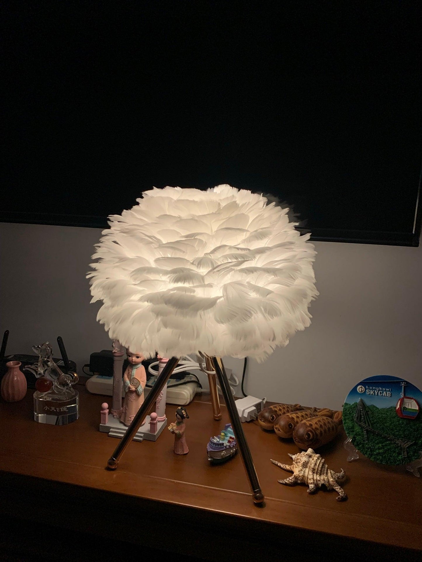 Goose Feather Table Lamp | Metal Base | Pink, White, Gray