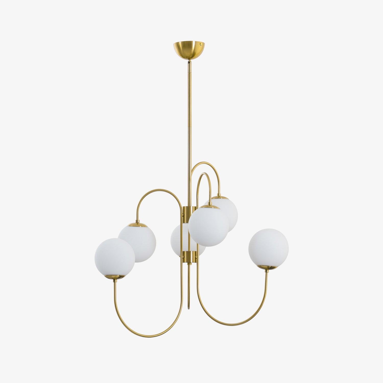 Gooseneck Chandelier | Salt-Blasted Glass Globes | Gold and Black