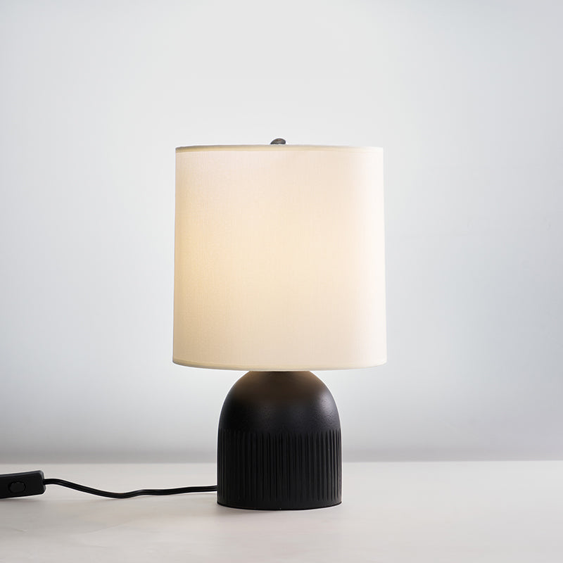 Table Lamp | Black Metal Base & White Fabric Shade | 23cm Diameter