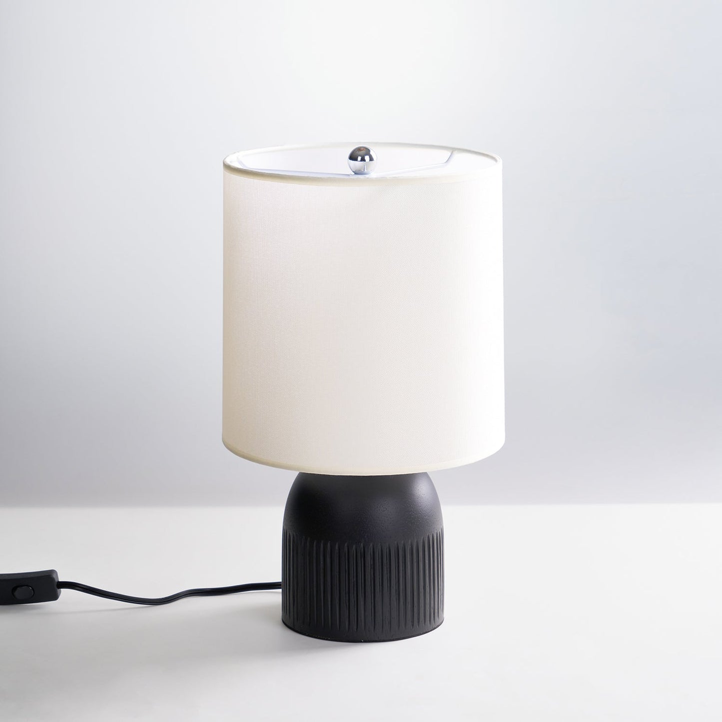 Table Lamp | Black Metal Base & White Fabric Shade | 23cm Diameter