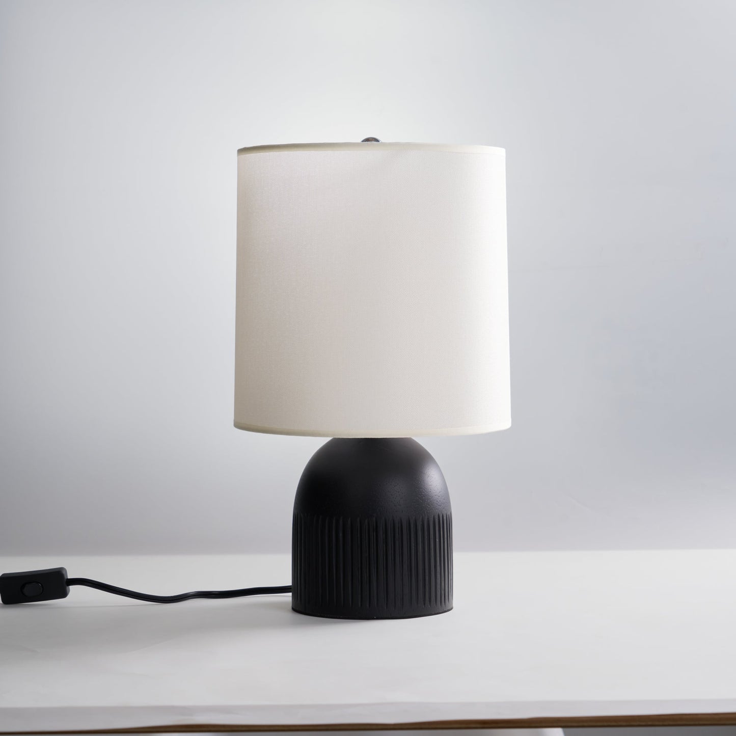 Table Lamp | Black Metal Base & White Fabric Shade | 23cm Diameter