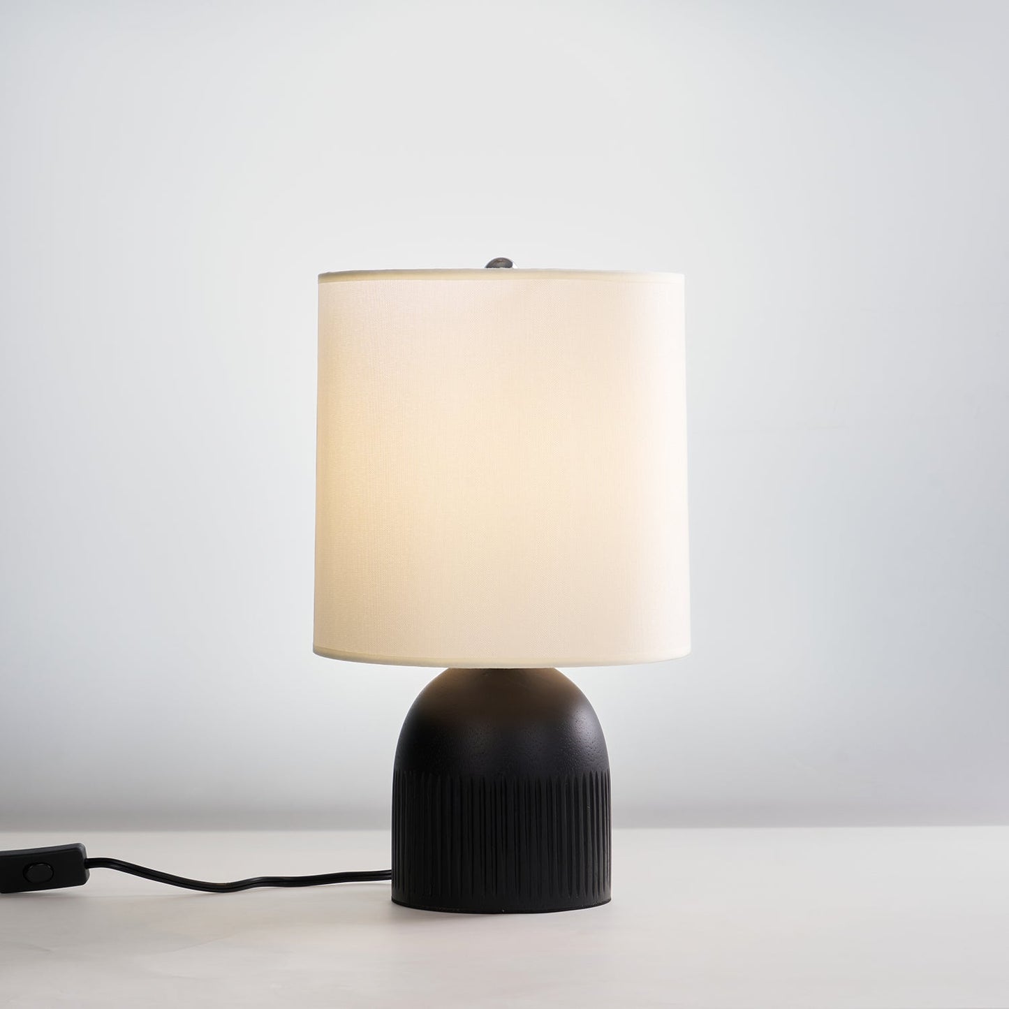 Table Lamp | Black Metal Base & White Fabric Shade | 23cm Diameter