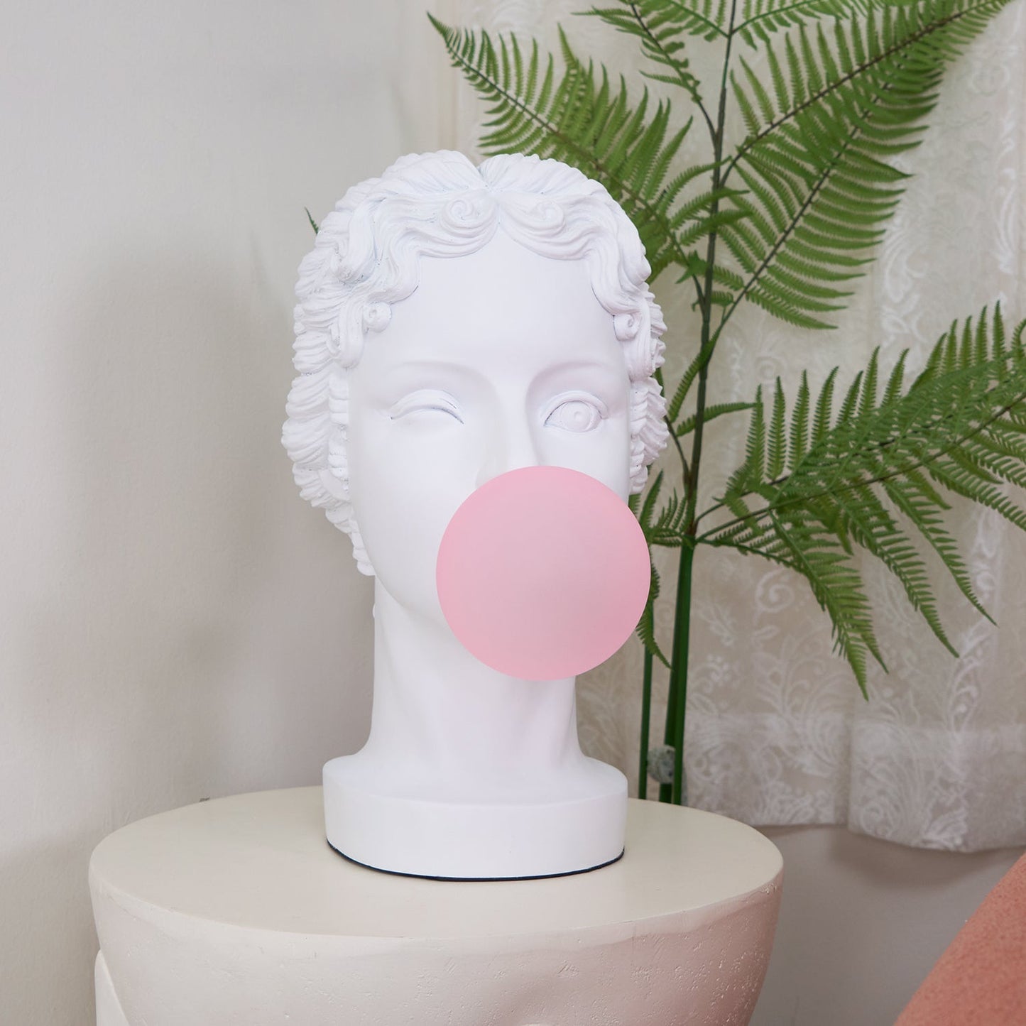 Muse Table Lamp | White Resin & Pink Glass | 25cm Diameter