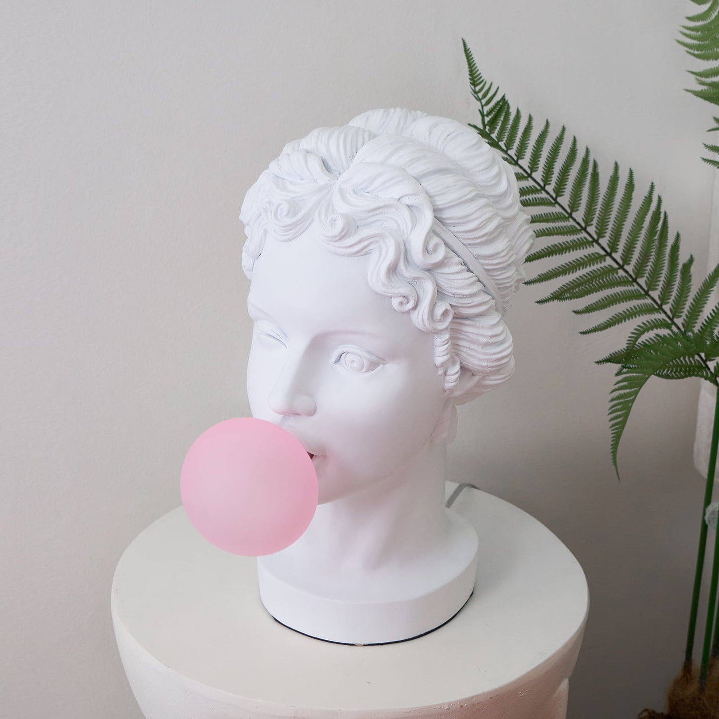 Muse Table Lamp | White Resin & Pink Glass | 25cm Diameter