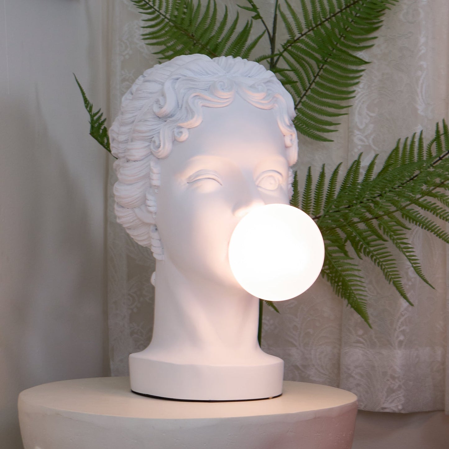 Muse Table Lamp | White Resin & Pink Glass | 25cm Diameter