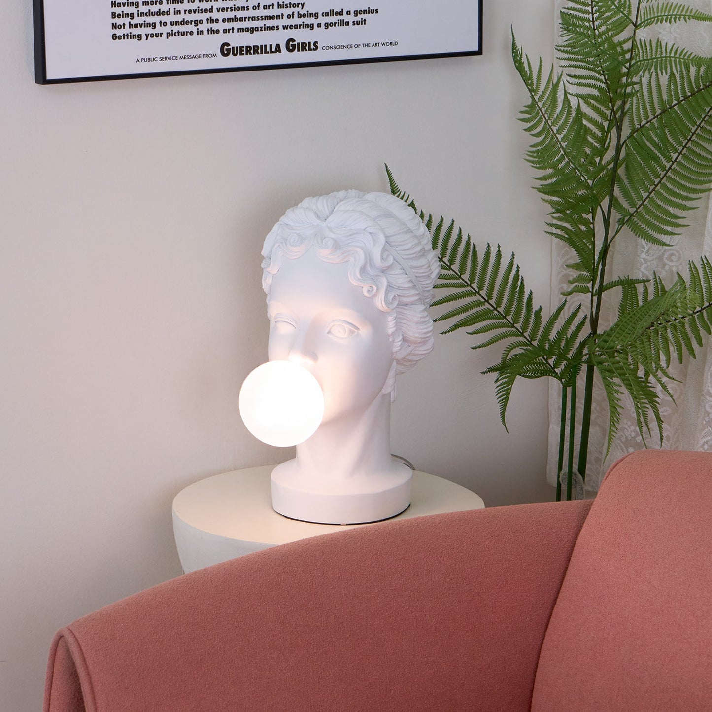 Muse Table Lamp | White Resin & Pink Glass | 25cm Diameter