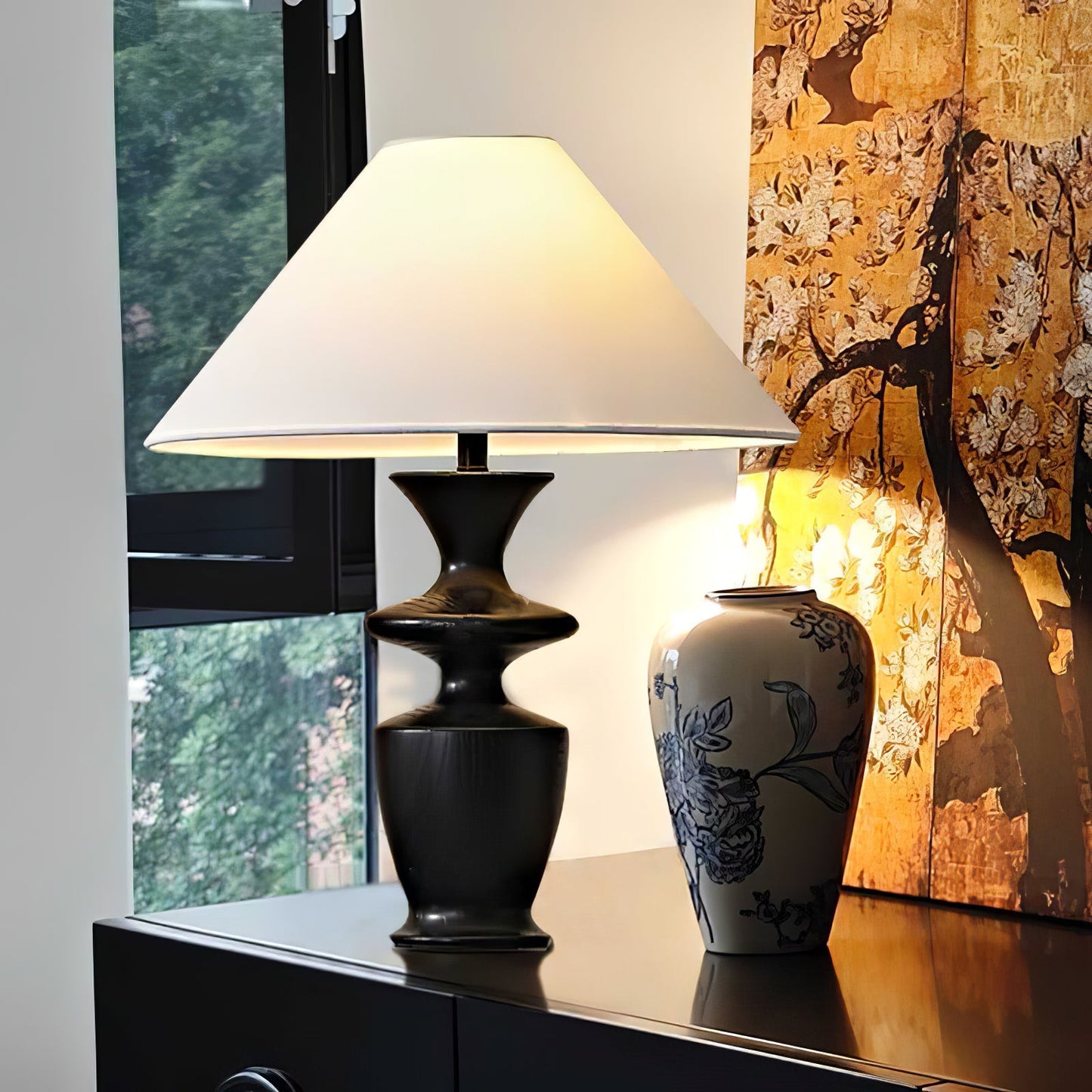 Grace Wood Table Lamp | Wood & Fabric | Black & White