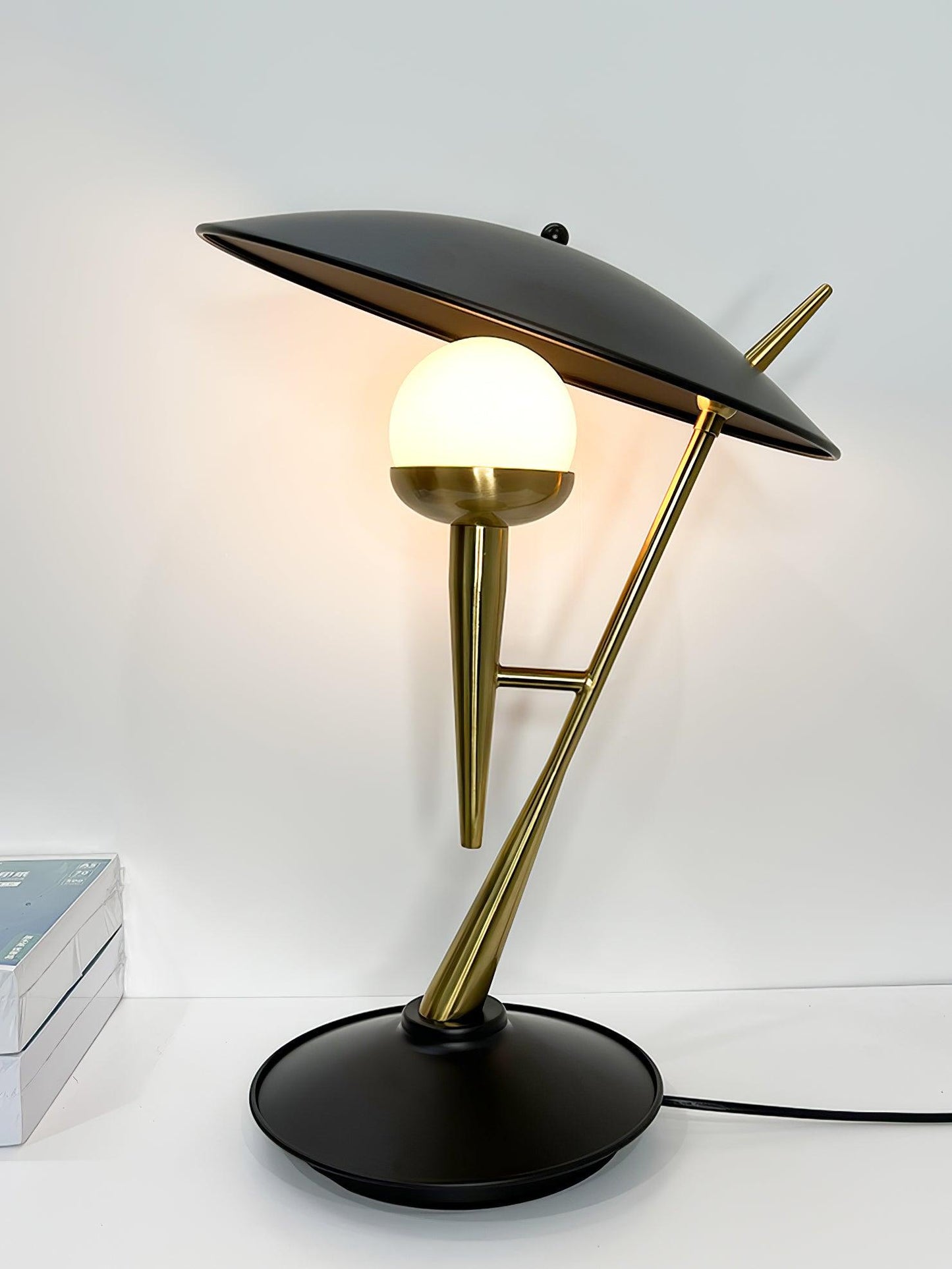 Gramophone Table Light | Metal & Glass | Gold & Black