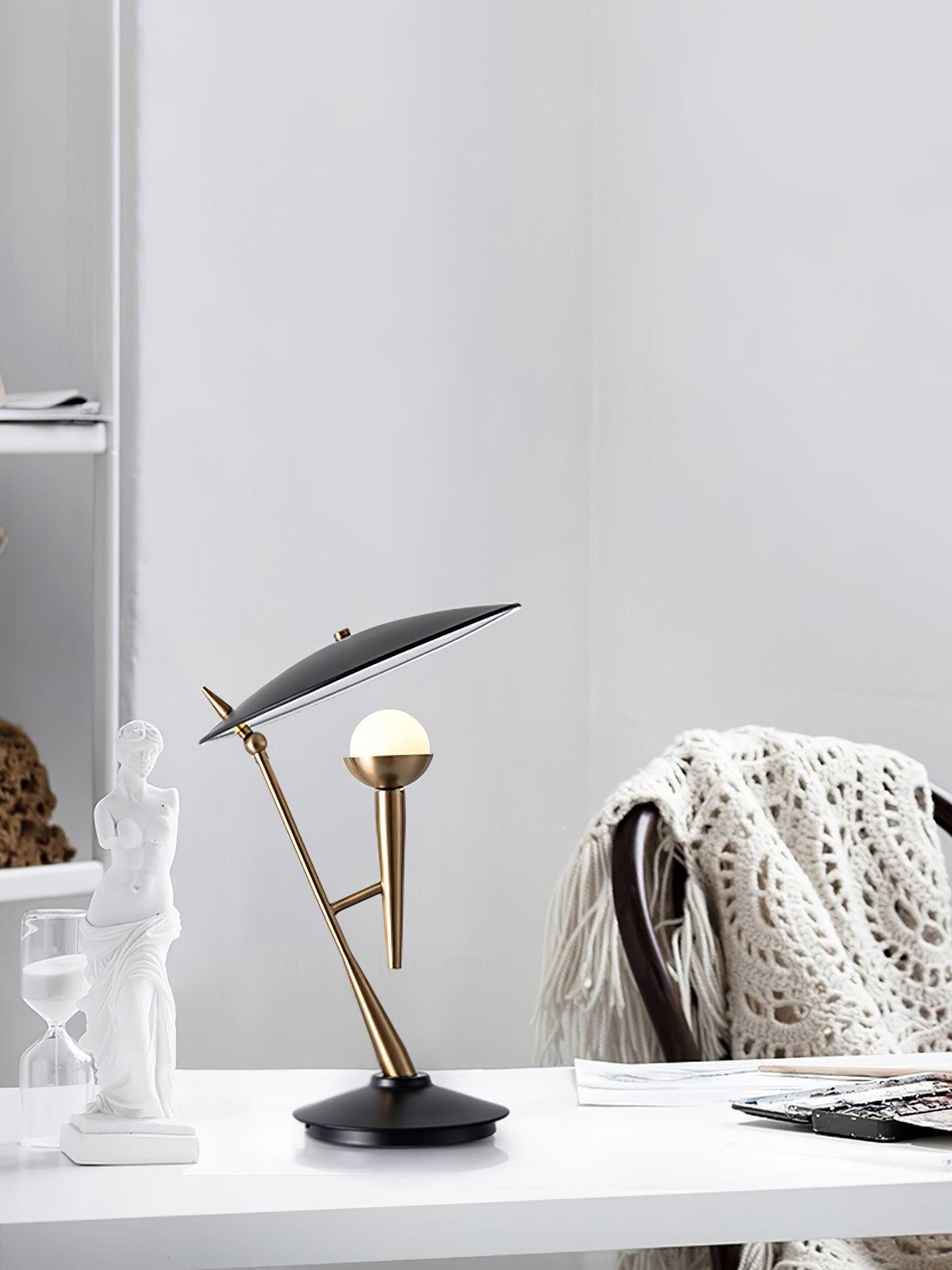 Gramophone Table Light | Metal & Glass | Gold & Black