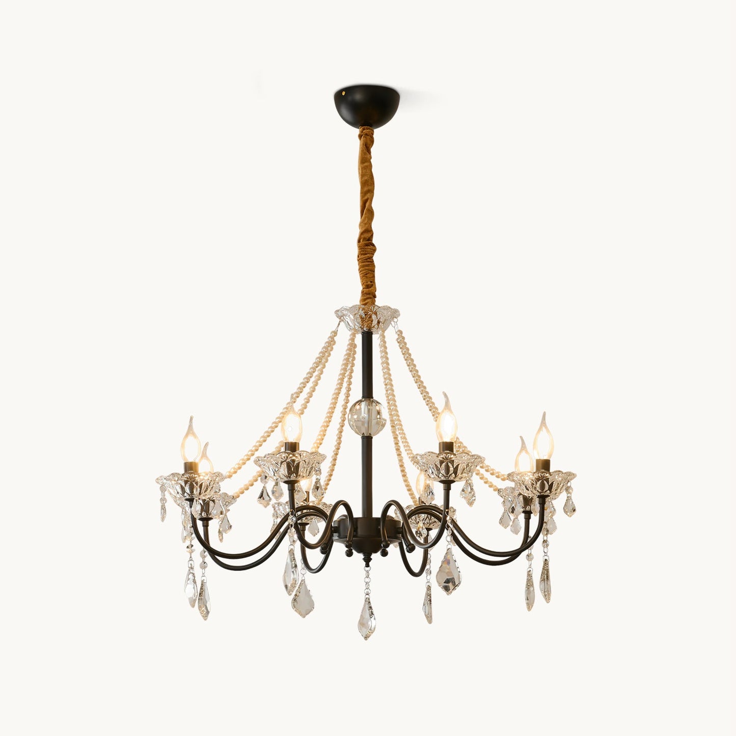 Crystal Chandelier | Black-Coated Iron & Clear Glass | 6 or 8 Lights