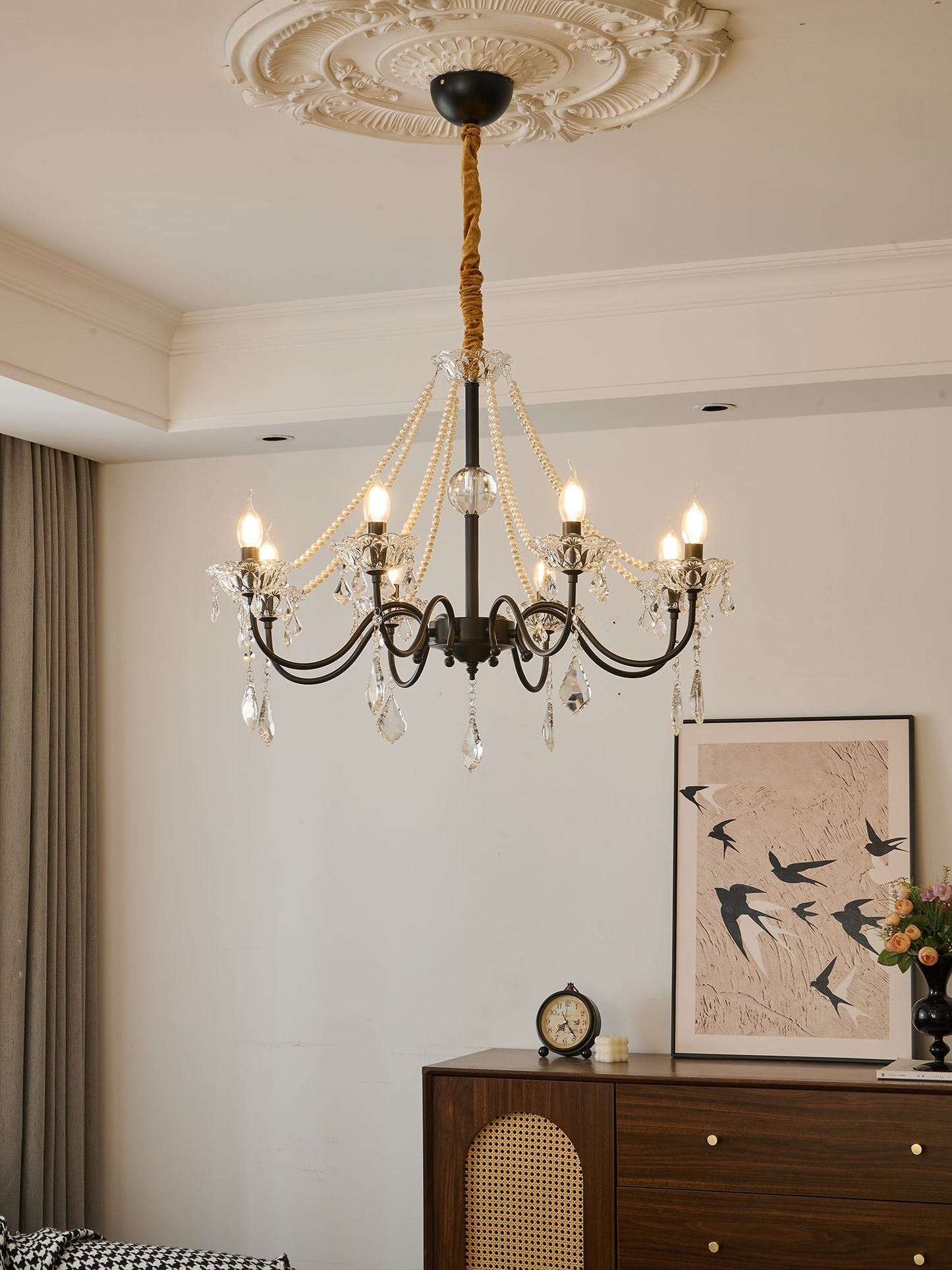 Crystal Chandelier | Black-Coated Iron & Clear Glass | 6 or 8 Lights