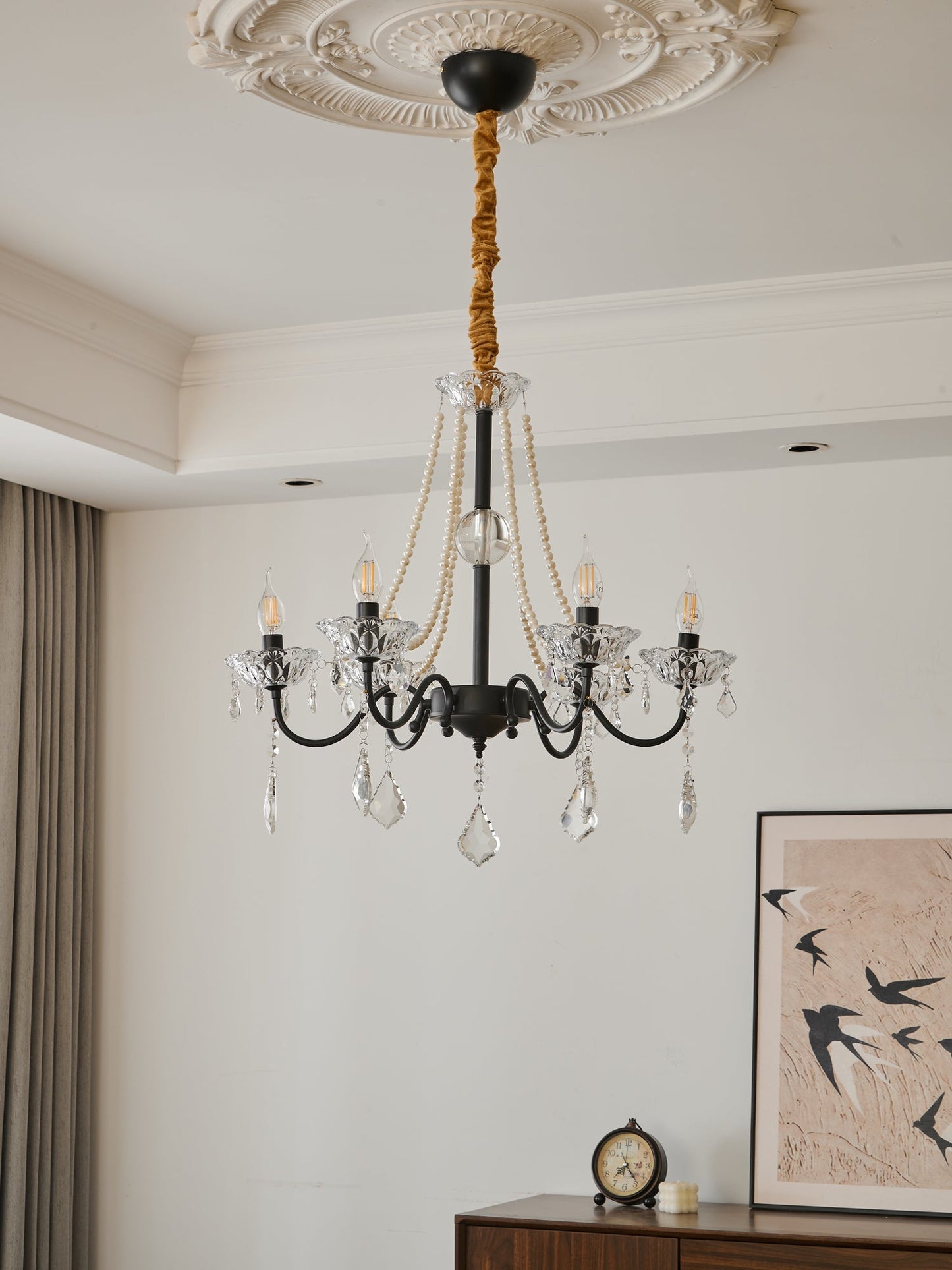 Crystal Chandelier | Black-Coated Iron & Clear Glass | 6 or 8 Lights