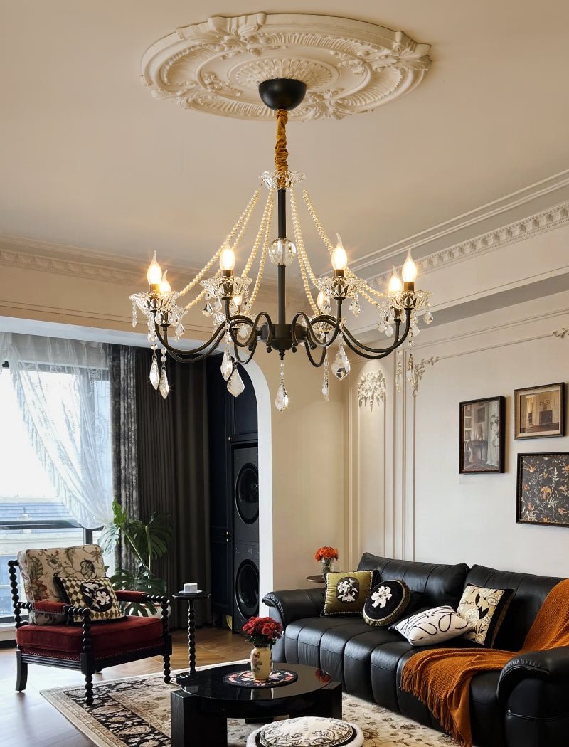 Crystal Chandelier | Black-Coated Iron & Clear Glass | 6 or 8 Lights