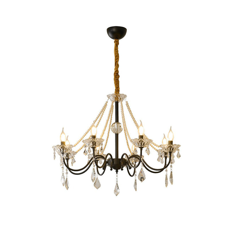 Crystal Chandelier | Black-Coated Iron & Clear Glass | 6 or 8 Lights
