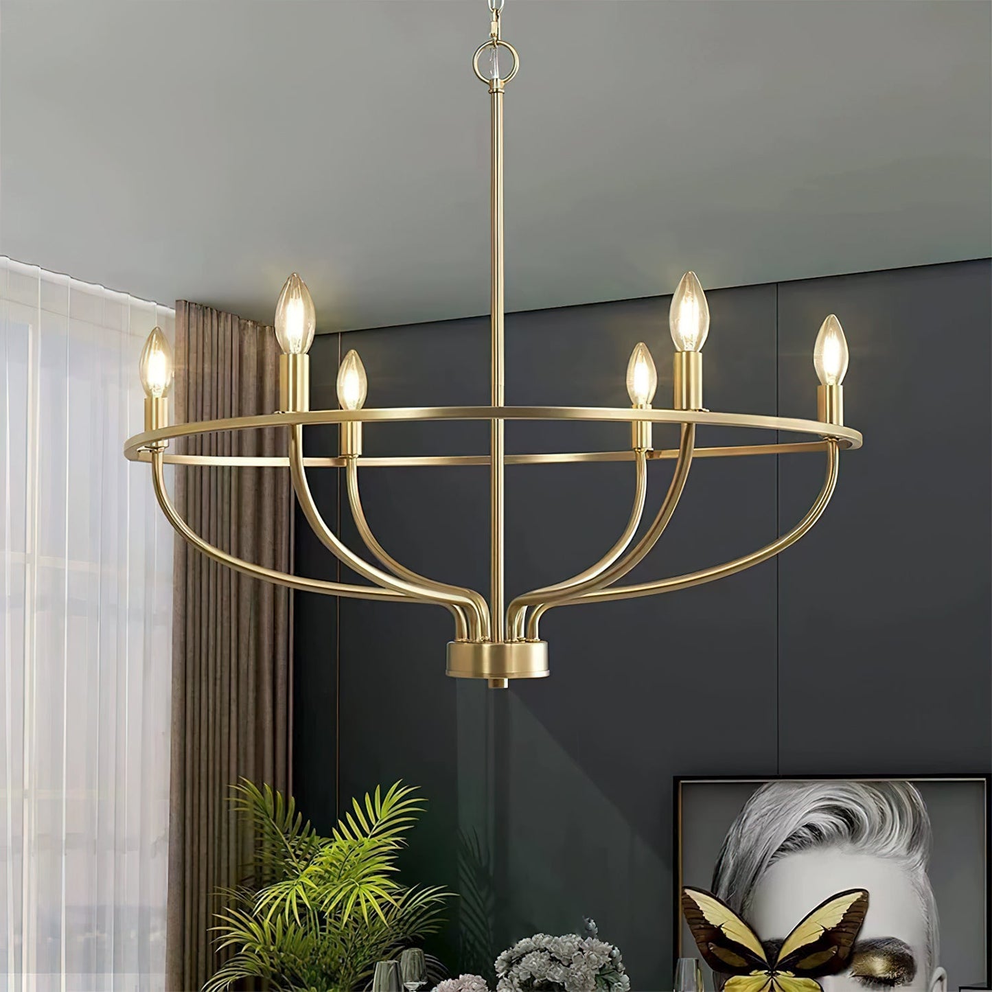 Gretchen Candle Chandelier | Metal | 6 Lights | Black and Gold