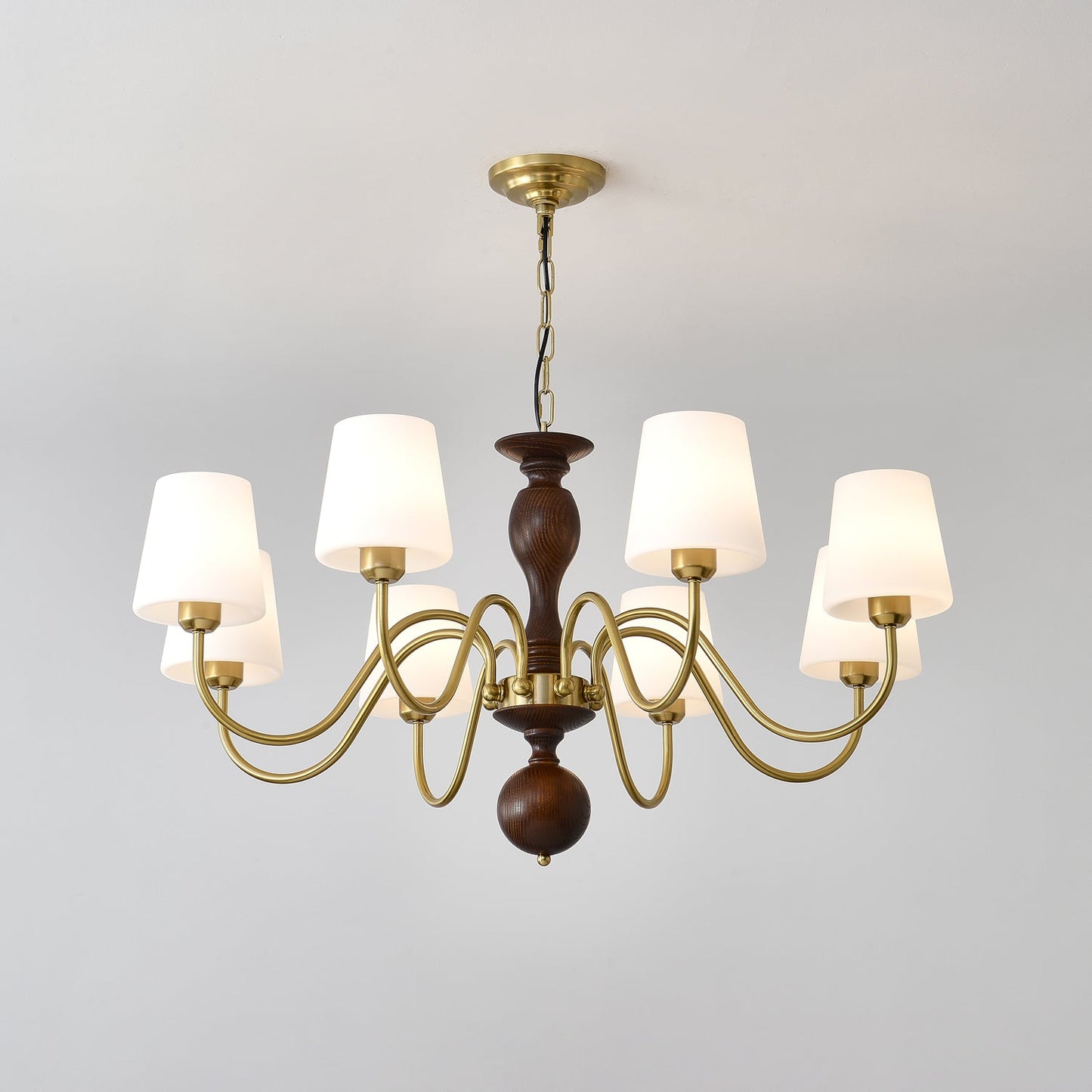 Grove Haven Chandelier | Antique Brass & White Fabric Shade | 3, 6, or 8 Lights