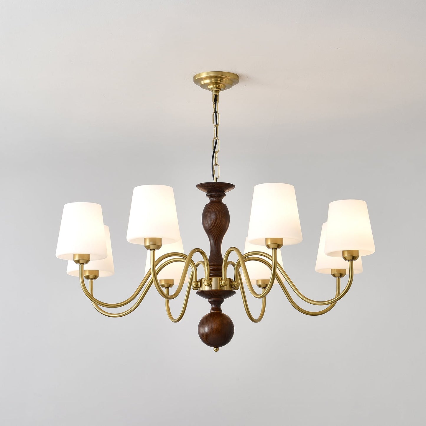 Grove Haven Chandelier | Antique Brass & White Fabric Shade | 3, 6, or 8 Lights