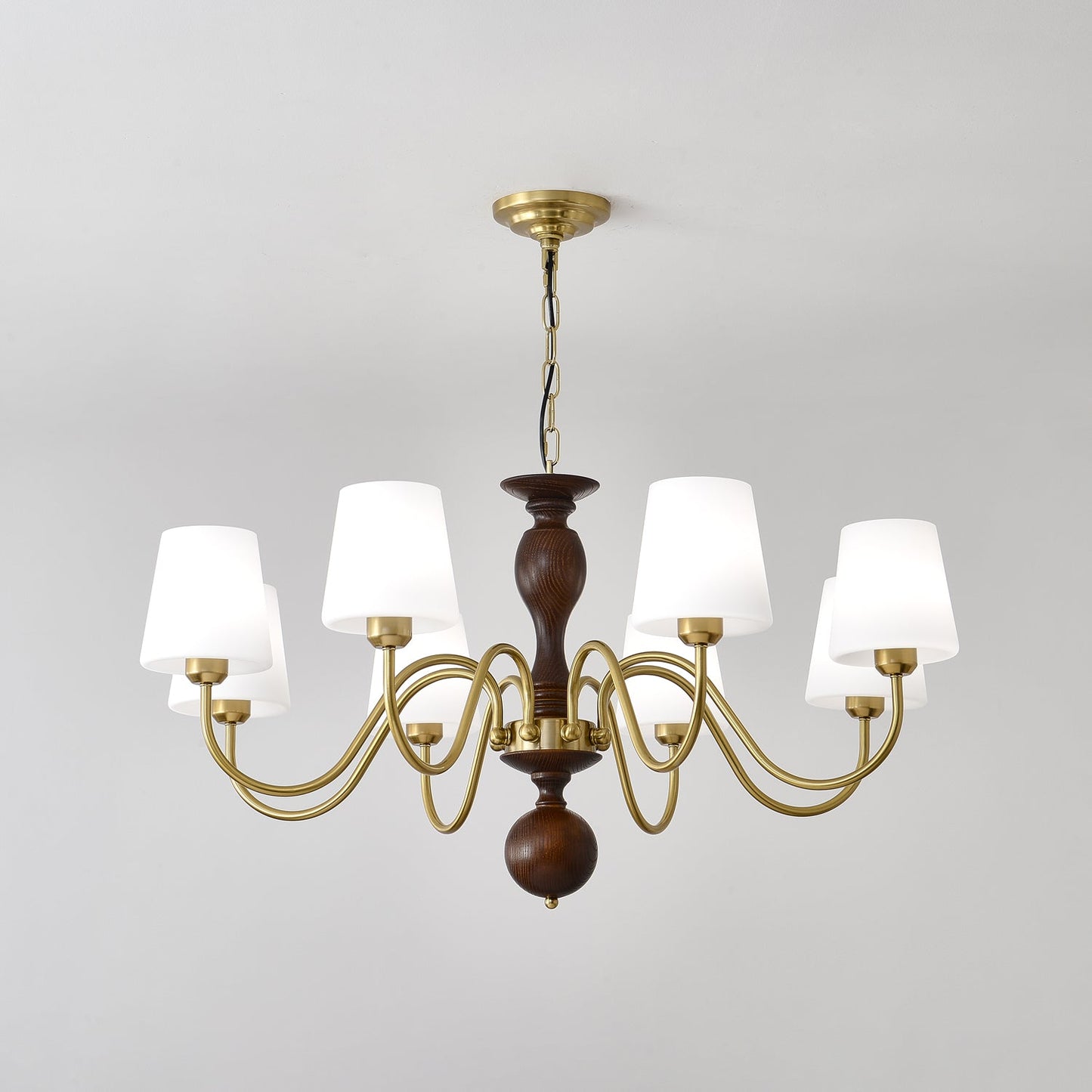 Grove Haven Chandelier | Antique Brass & White Fabric Shade | 3, 6, or 8 Lights