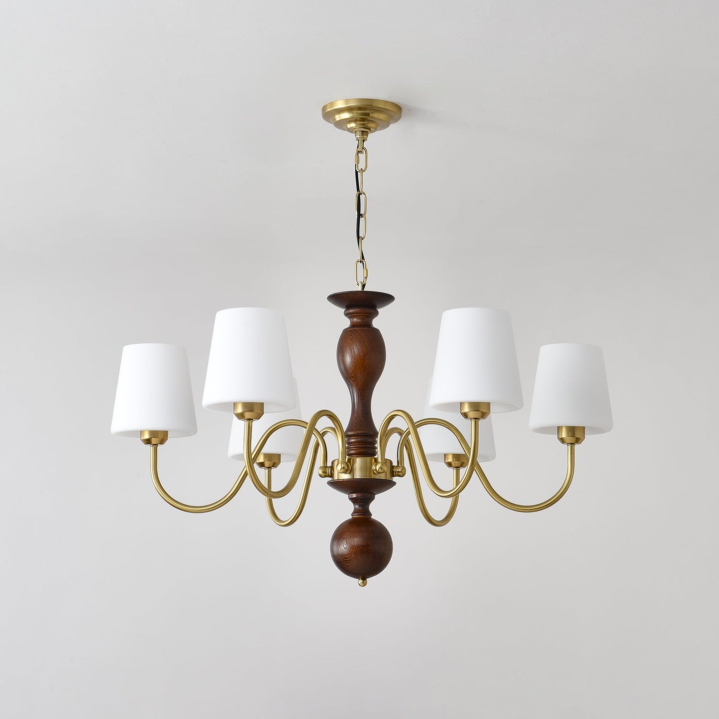 Grove Haven Chandelier | Antique Brass & White Fabric Shade | 3, 6, or 8 Lights