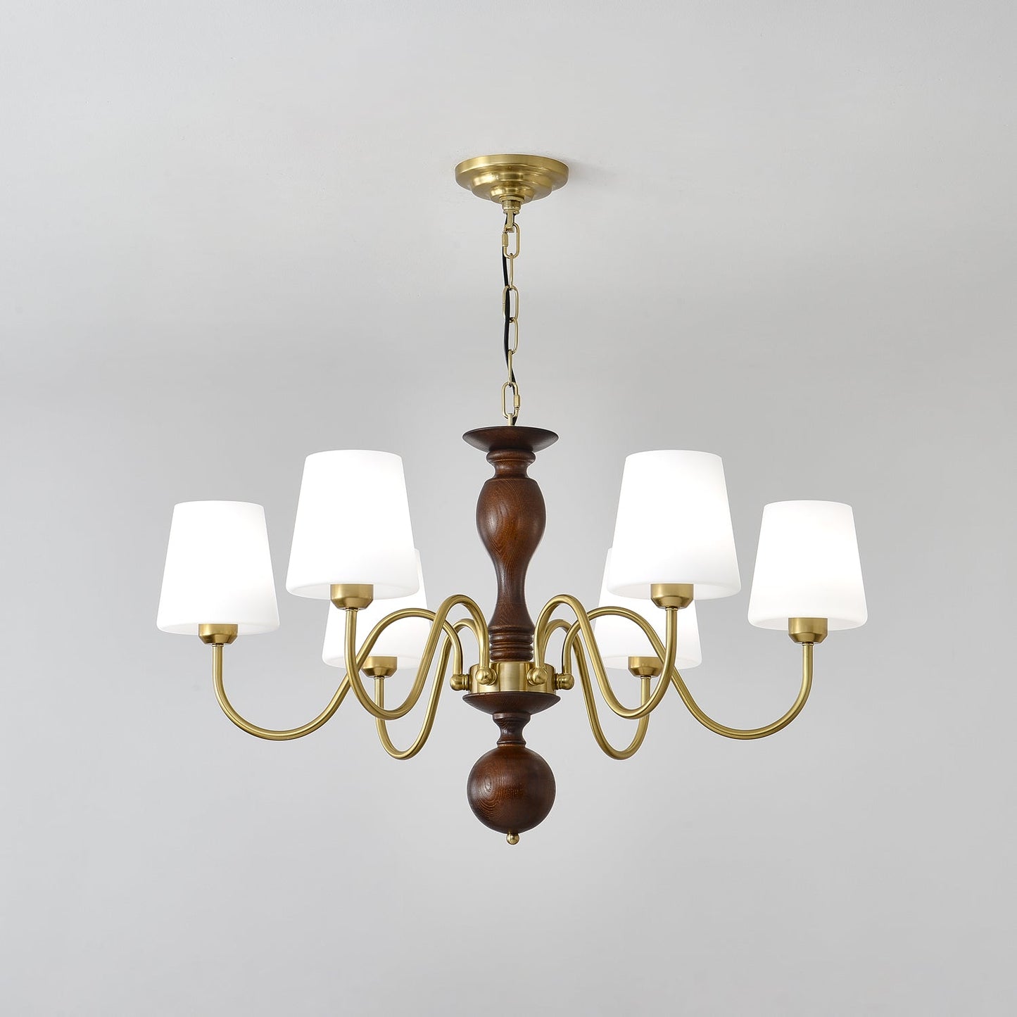 Grove Haven Chandelier | Antique Brass & White Fabric Shade | 3, 6, or 8 Lights