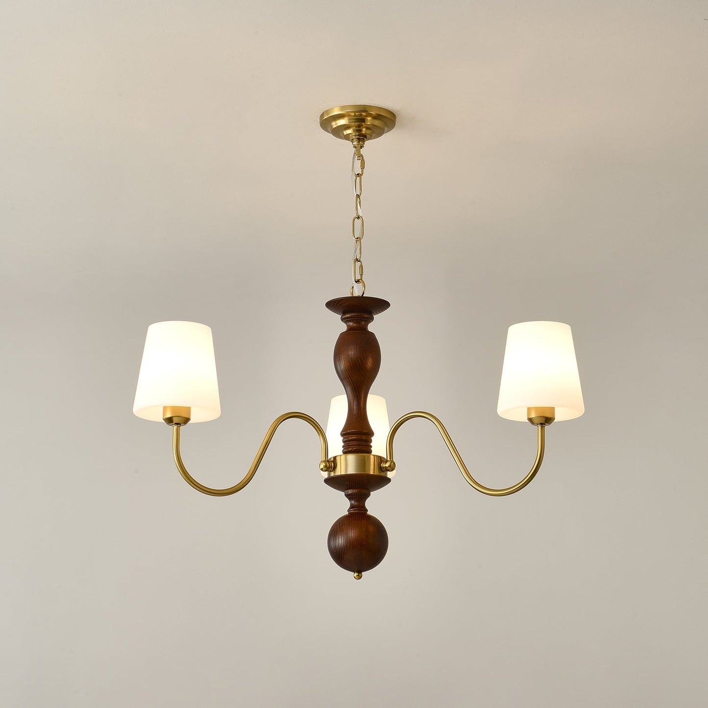 Grove Haven Chandelier | Antique Brass & White Fabric Shade | 3, 6, or 8 Lights