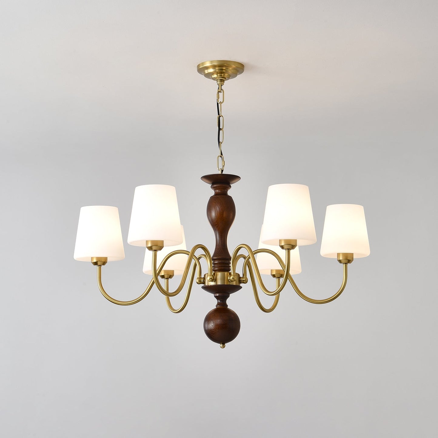 Grove Haven Chandelier | Antique Brass & White Fabric Shade | 3, 6, or 8 Lights