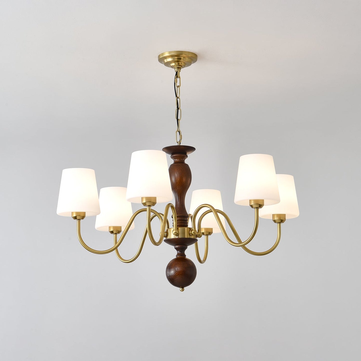 Grove Haven Chandelier | Antique Brass & White Fabric Shade | 3, 6, or 8 Lights