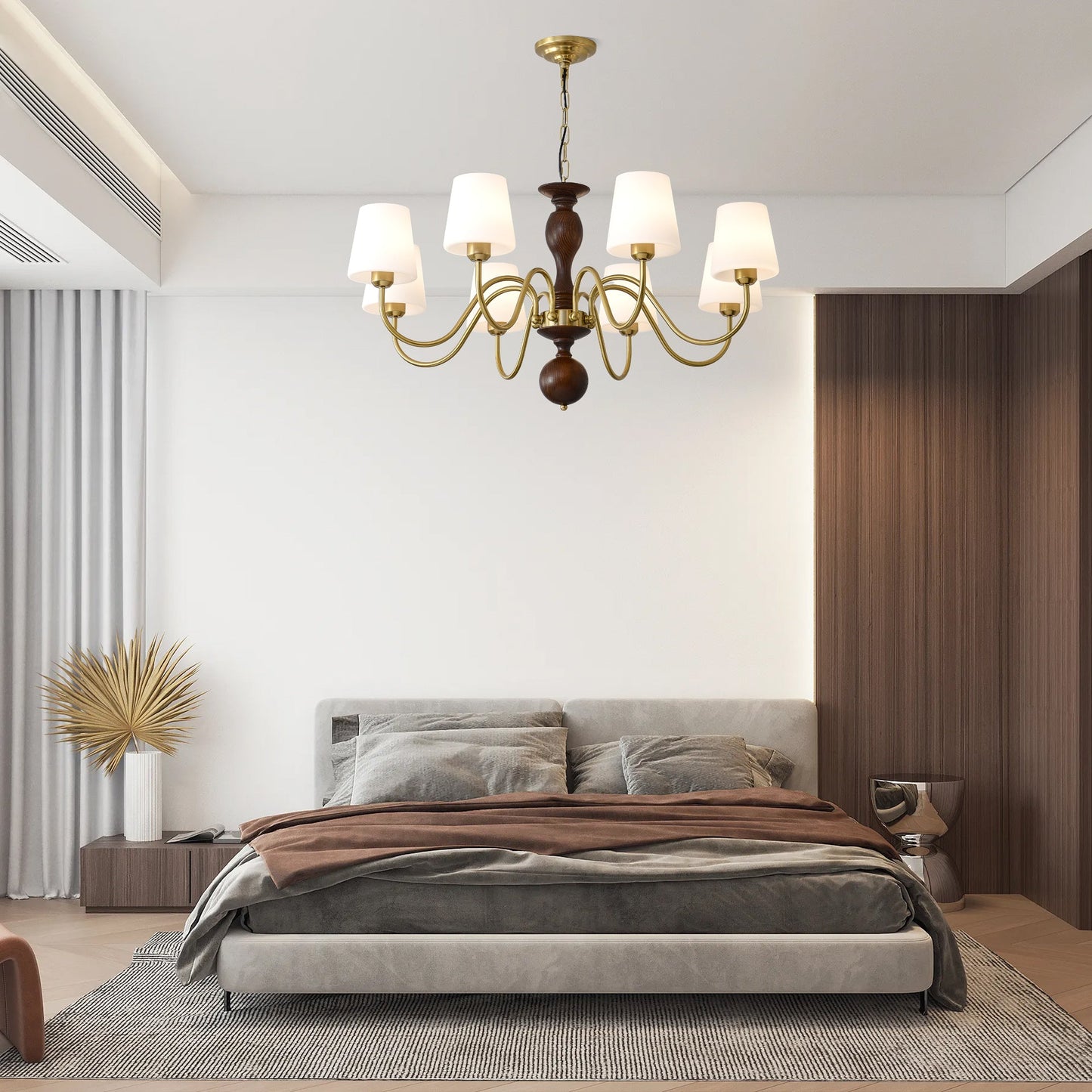 Grove Haven Chandelier | Antique Brass & White Fabric Shade | 3, 6, or 8 Lights