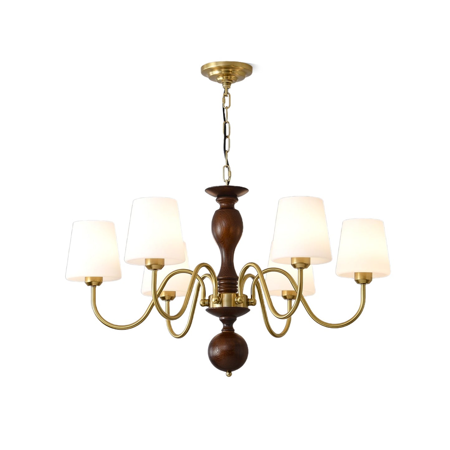 Grove Haven Chandelier | Antique Brass & White Fabric Shade | 3, 6, or 8 Lights