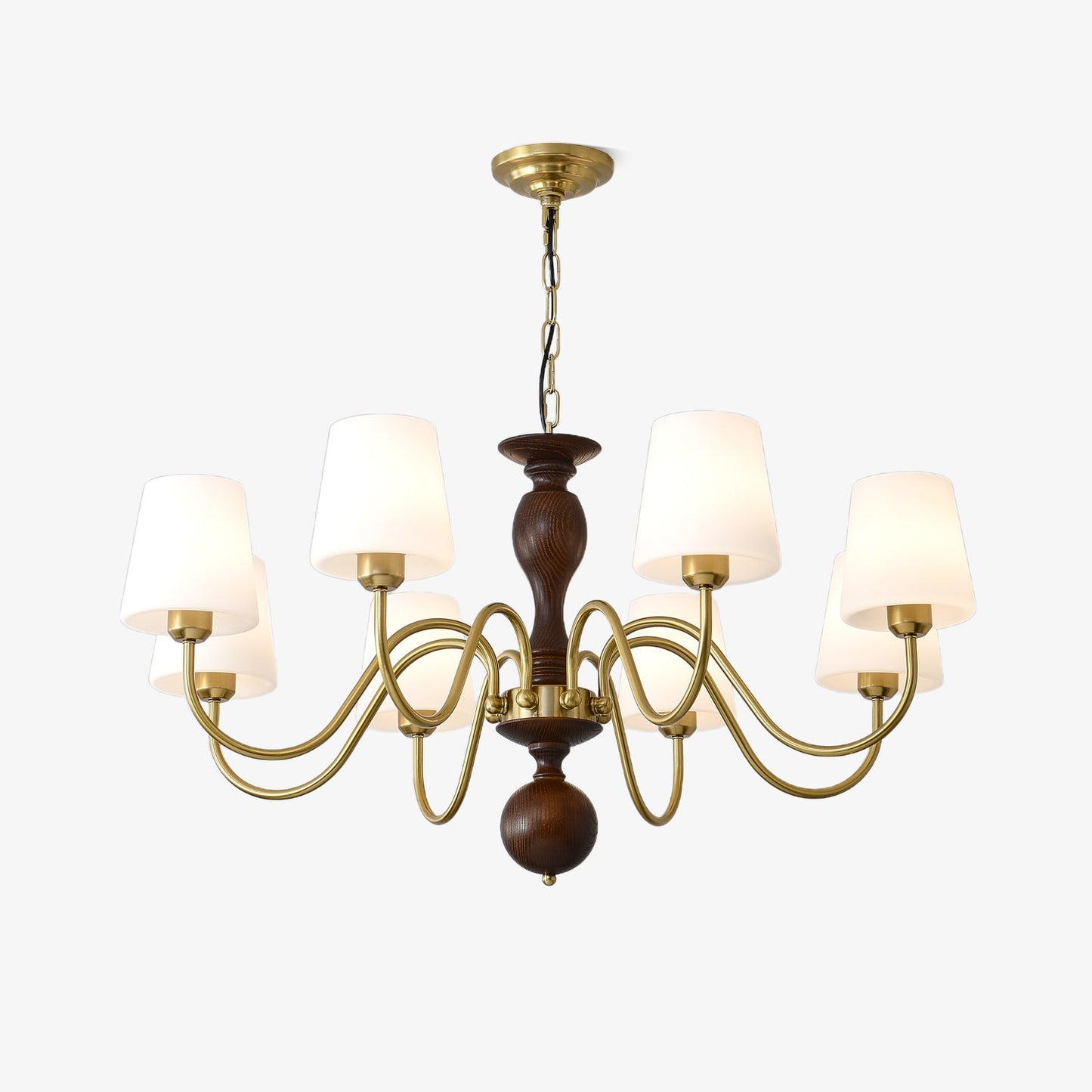 Grove Haven Chandelier | Antique Brass & White Fabric Shade | 3, 6, or 8 Lights