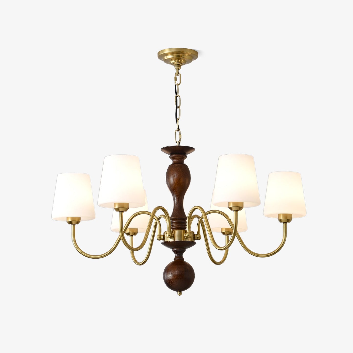 Grove Haven Chandelier | Antique Brass & White Fabric Shade | 3, 6, or 8 Lights