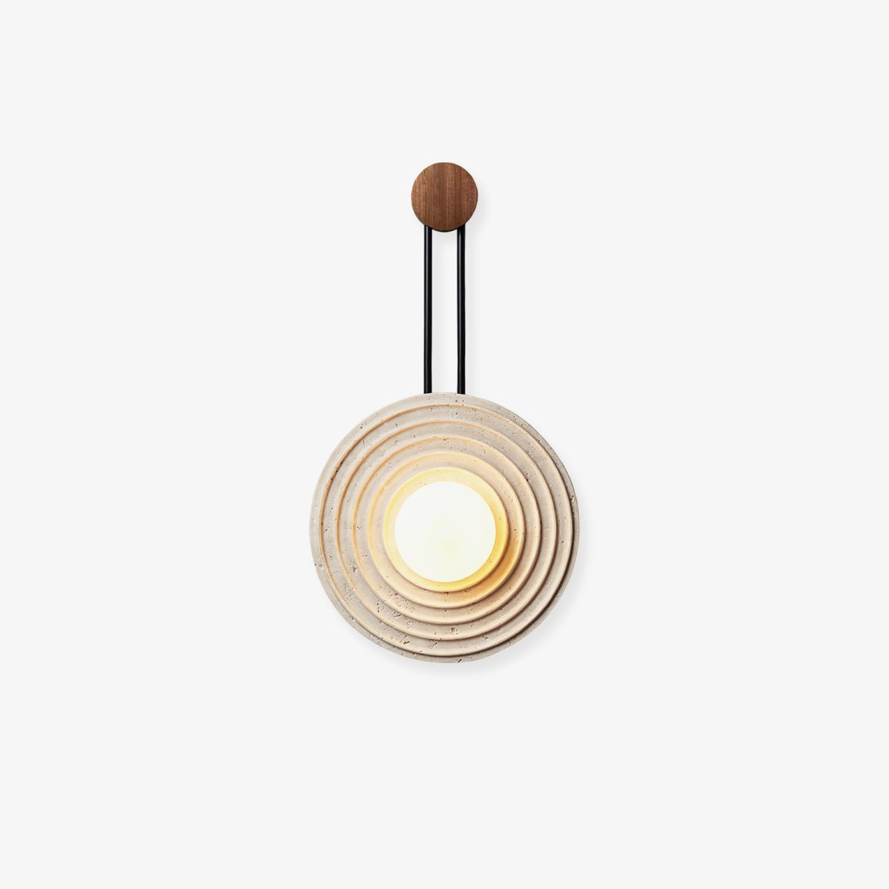 Growth Ring Wall Lamp | Yellow Travertine, Wood, Glass | Beige, Dark Walnut, Wood Color