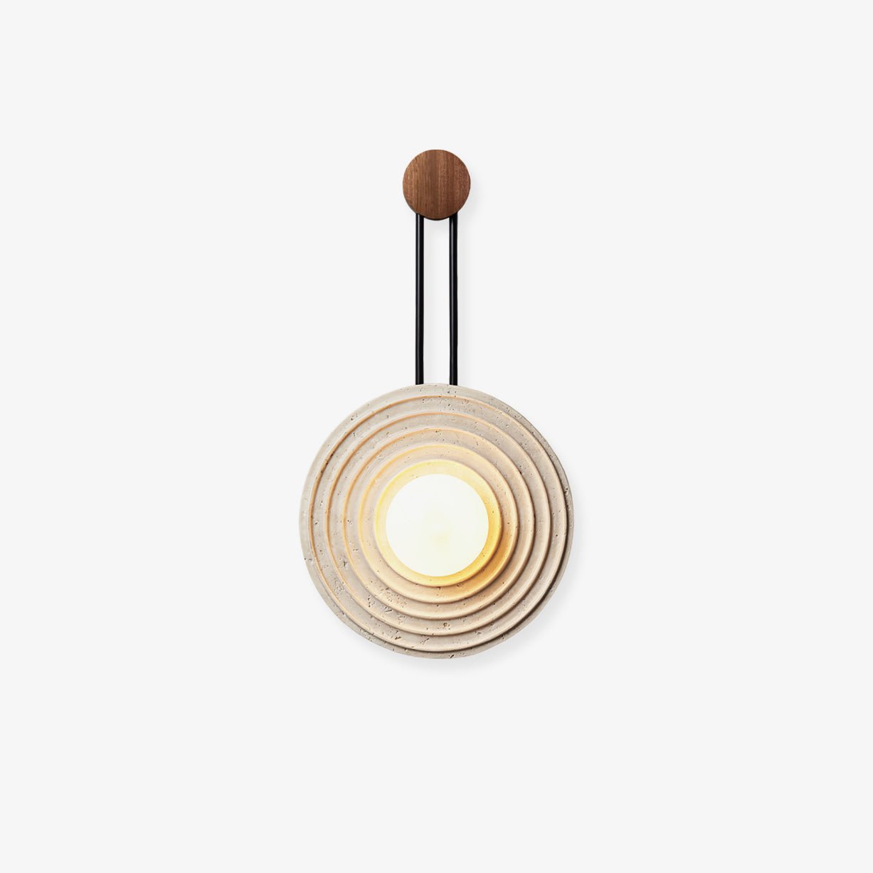 Growth Ring Wall Lamp | Yellow Travertine, Wood, Glass | Beige, Dark Walnut, Wood Color