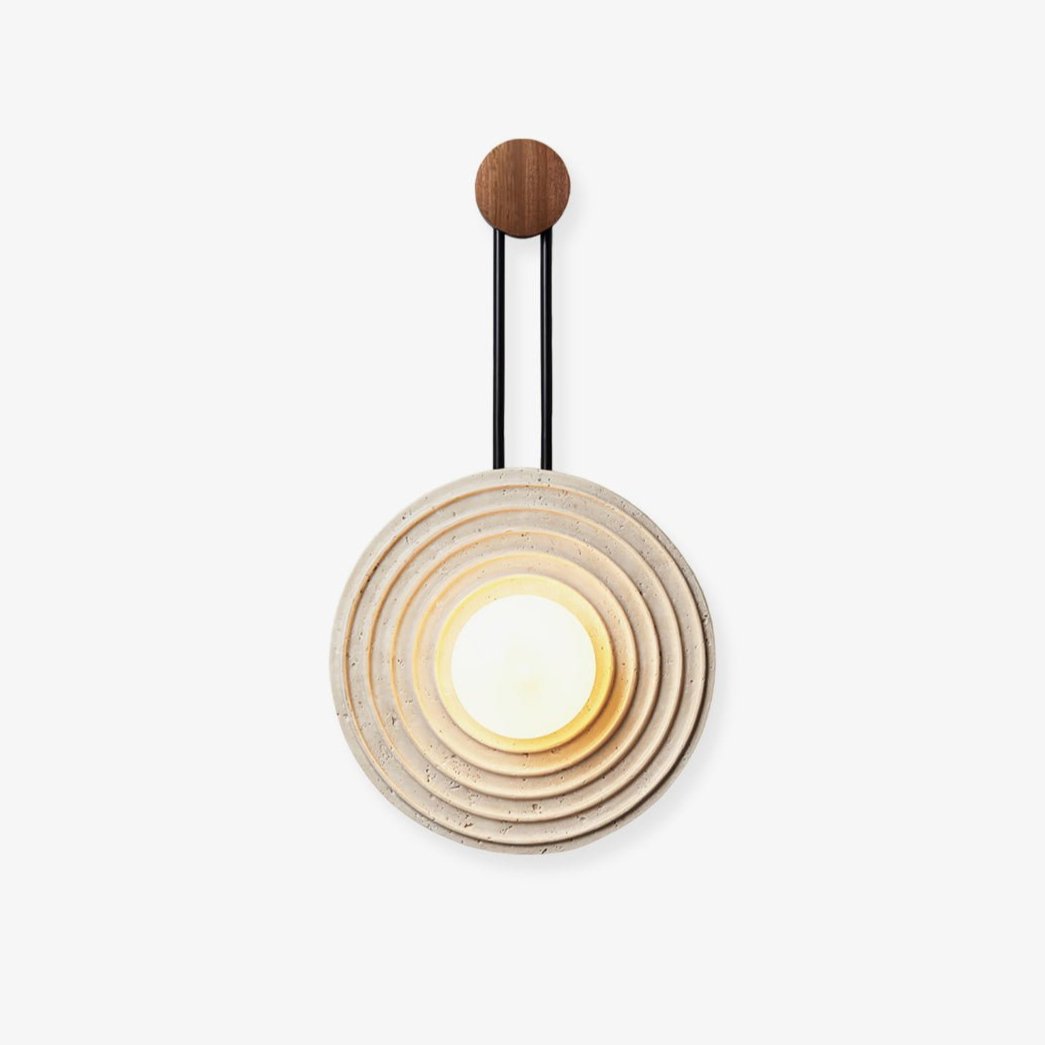 Growth Ring Wall Lamp | Yellow Travertine, Wood, Glass | Beige, Dark Walnut, Wood Color