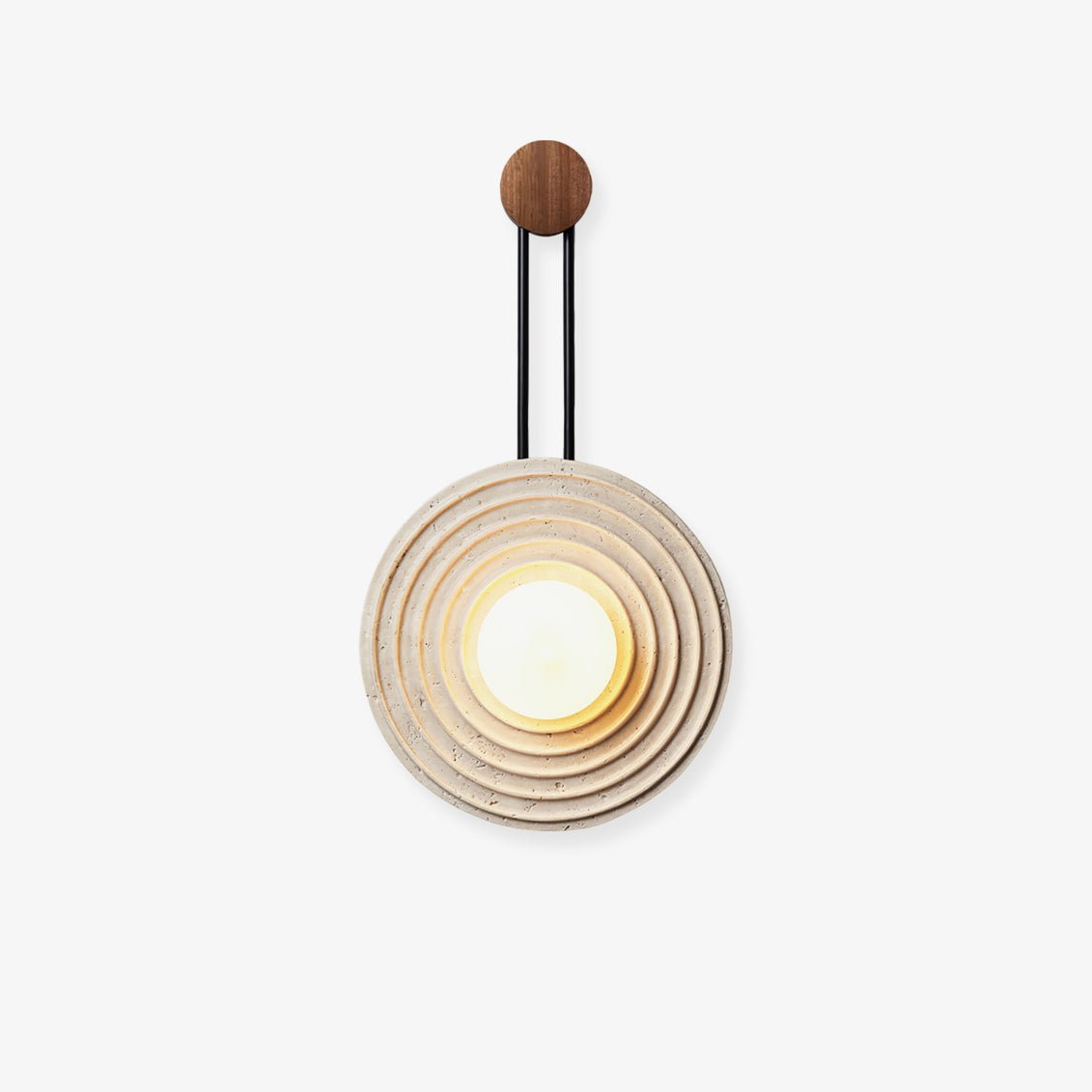 Growth Ring Wall Lamp | Yellow Travertine, Wood, Glass | Beige, Dark Walnut, Wood Color
