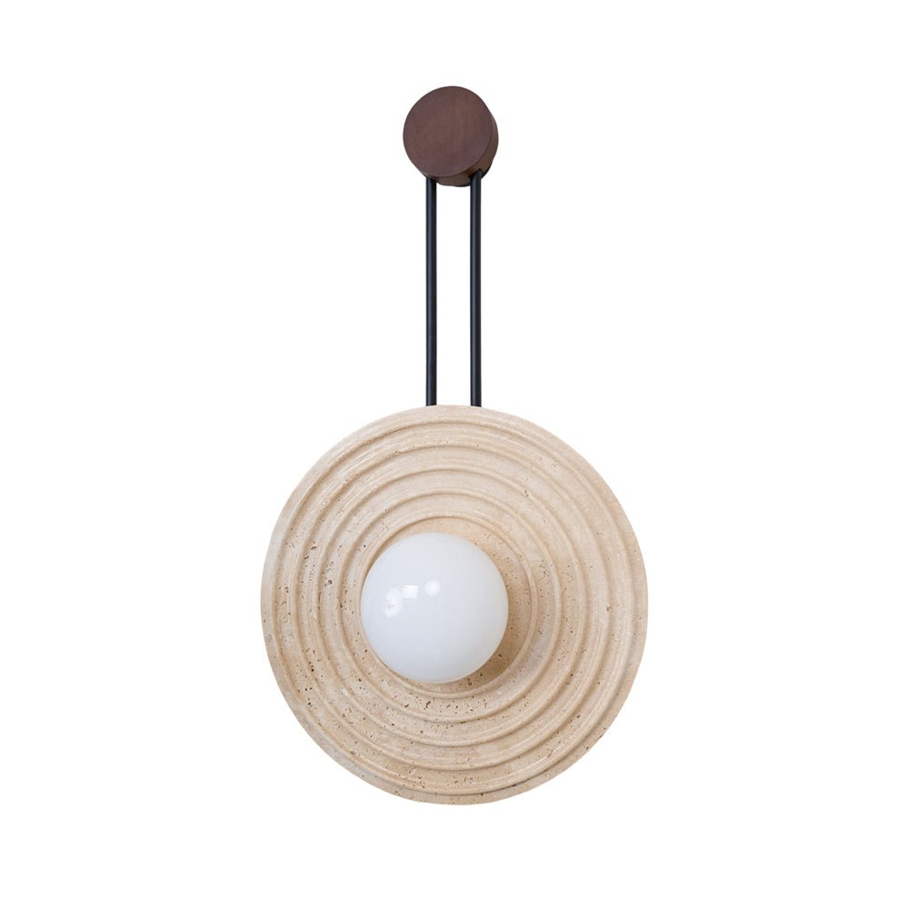 Growth Ring Wall Lamp | Yellow Travertine, Wood, Glass | Beige, Dark Walnut, Wood Color