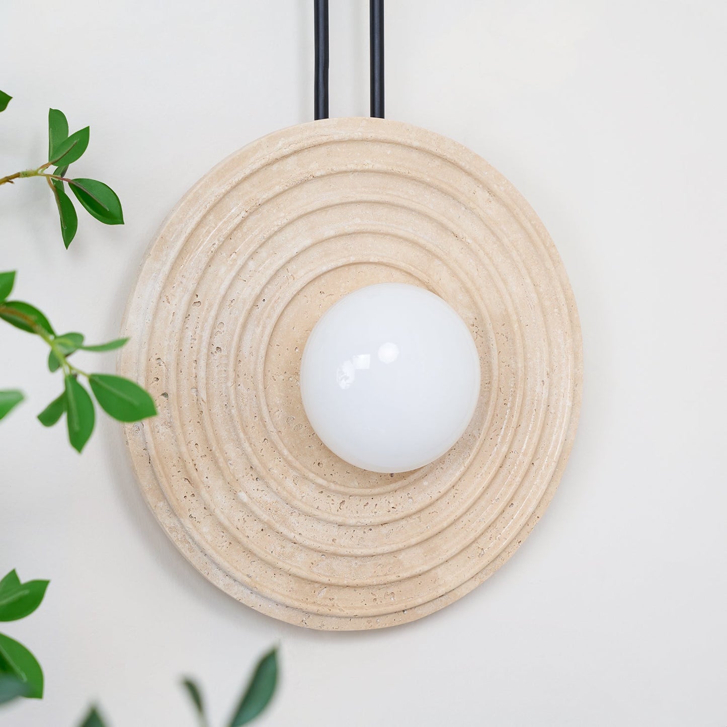 Growth Ring Wall Lamp | Yellow Travertine, Wood, Glass | Beige, Dark Walnut, Wood Color